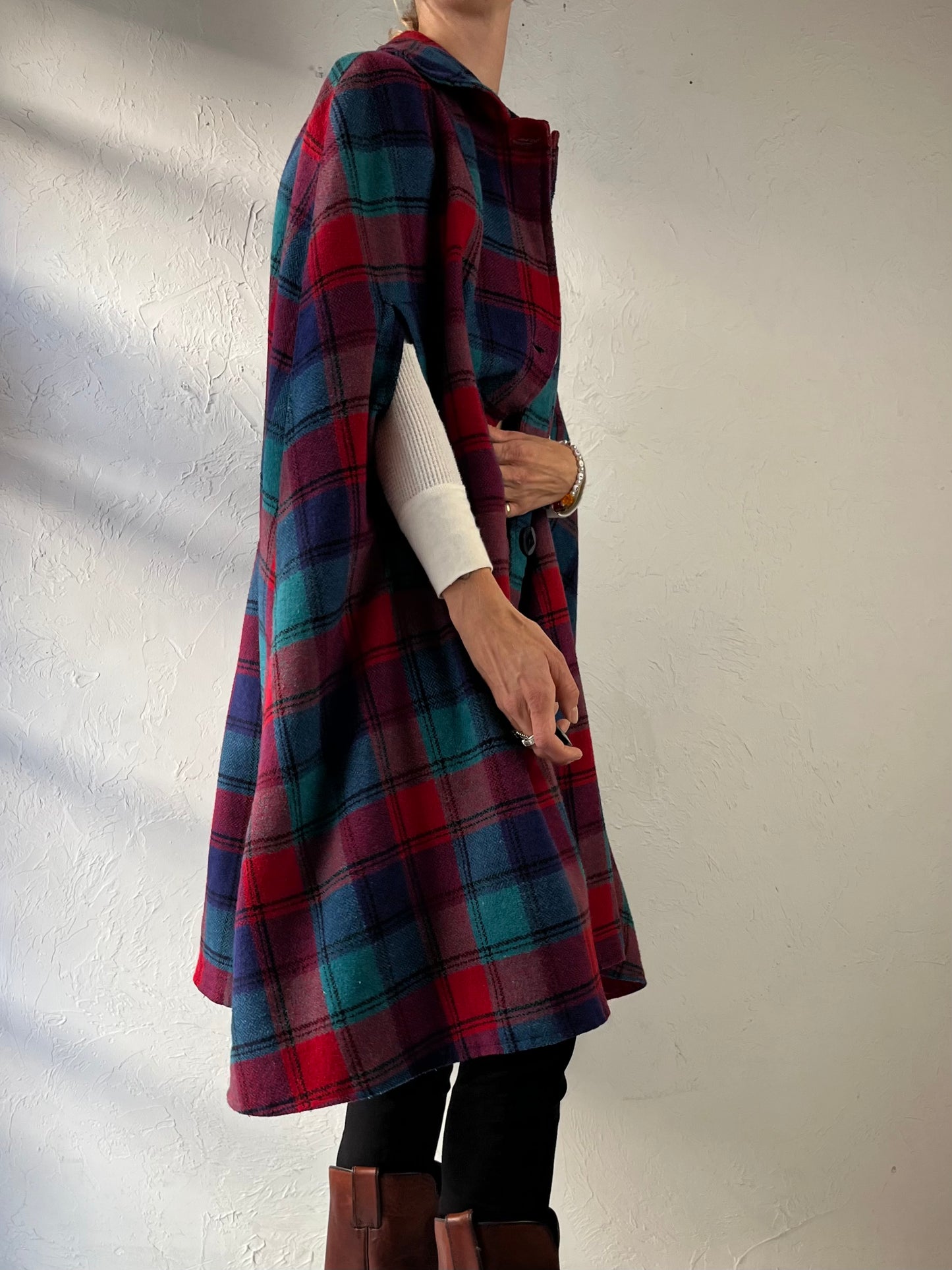 Vintage Classic Plaid Poncho / One Size