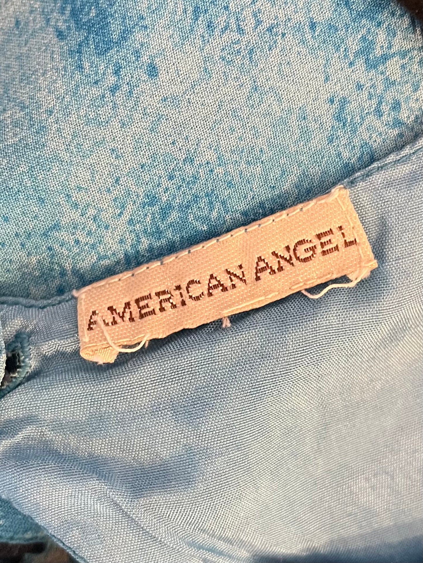 90s 'American Angel' Blue Floral Print Maxi Dress / Medium