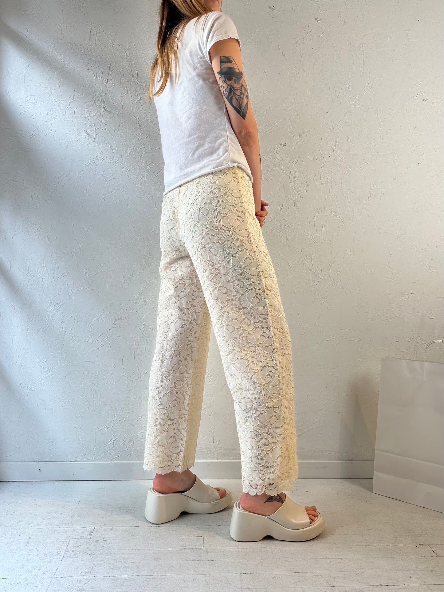 Vintage Cream Lace Pants / Small