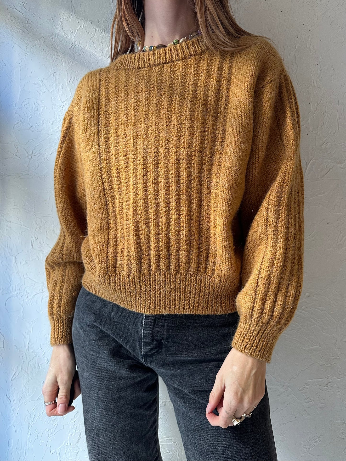 Vintage Handmade Brunt Orange Knit Cropped Sweater / Small