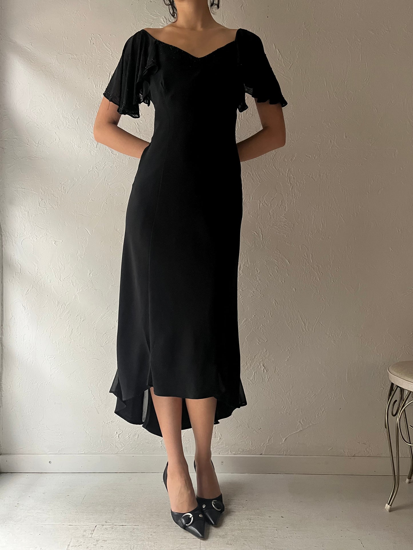 90s 'Sandra Darren' Black Formal Dress / Medium
