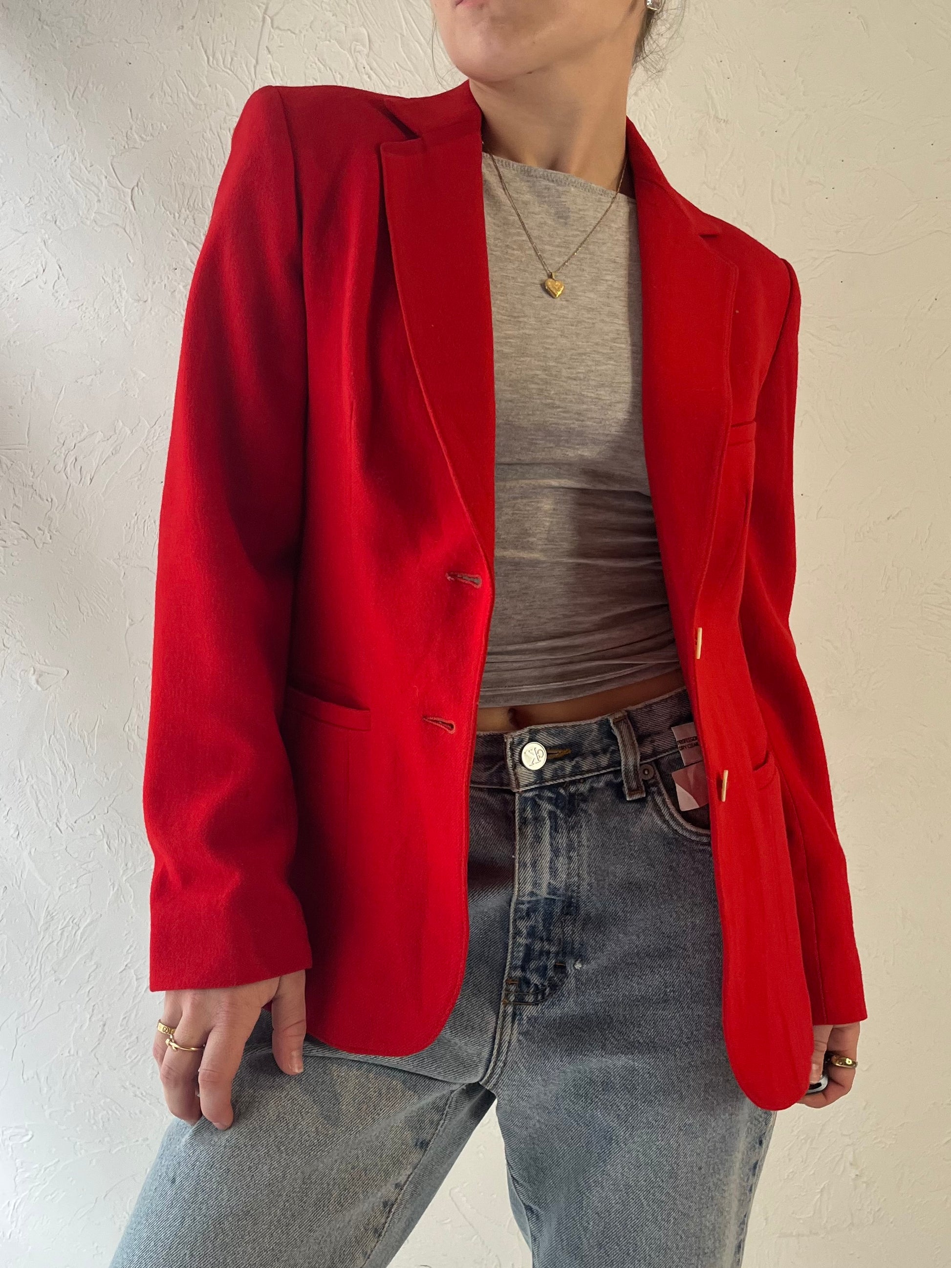 70s 'Evan Picone' Red Knit Blazer Jacket / Union Made / Small