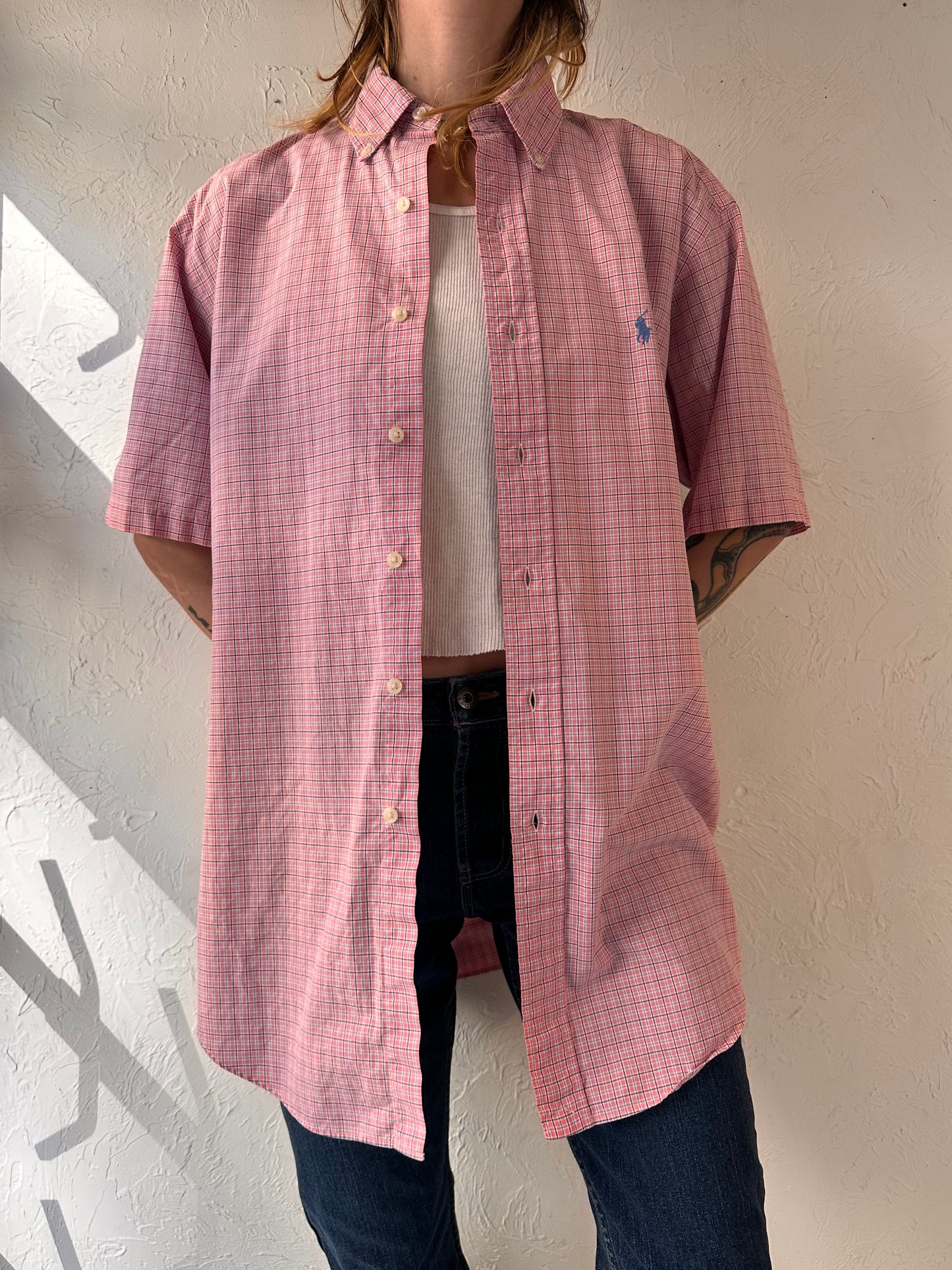 90s 'Ralph Lauren' Pink Short Sleeve Button Up Shirt / Medium