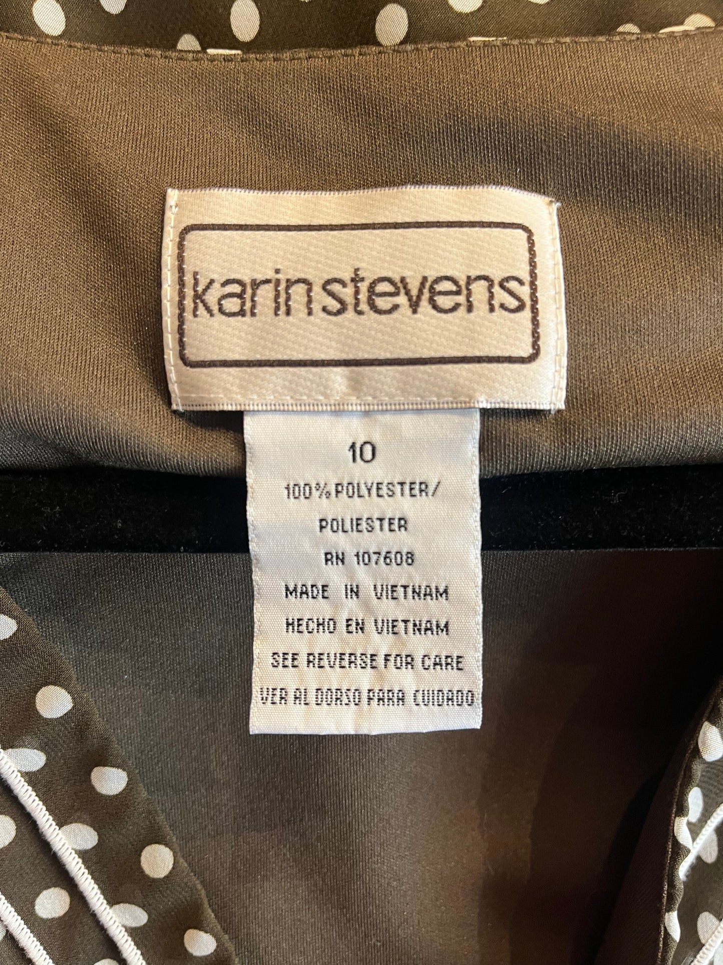 90s 'Karin Stevens' Brown Polka Dot Midi Dress / Medium