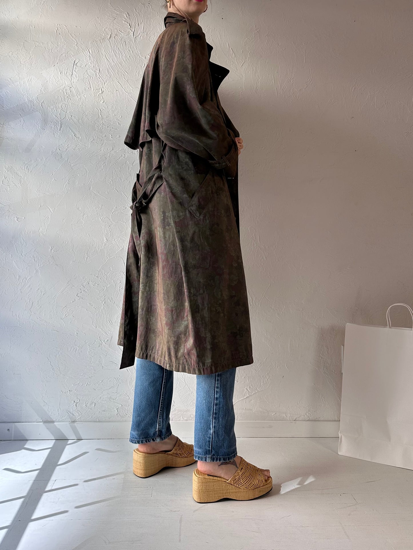 Vintage 'London Fog' Green Floral Light Weight Trench Coat / Medium - Large