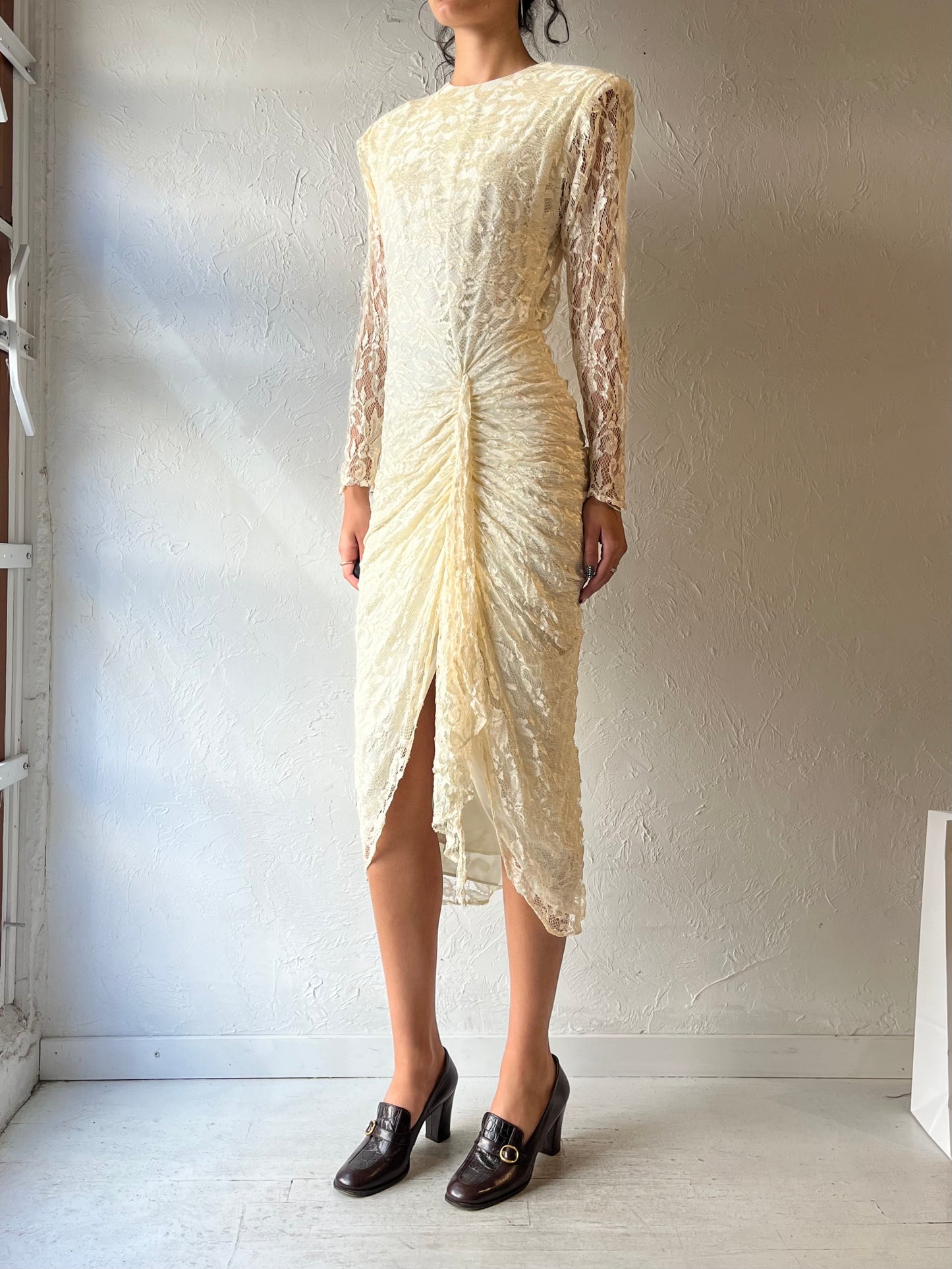 80s 'Night Moves' Cream Lace Formal Dress / Small