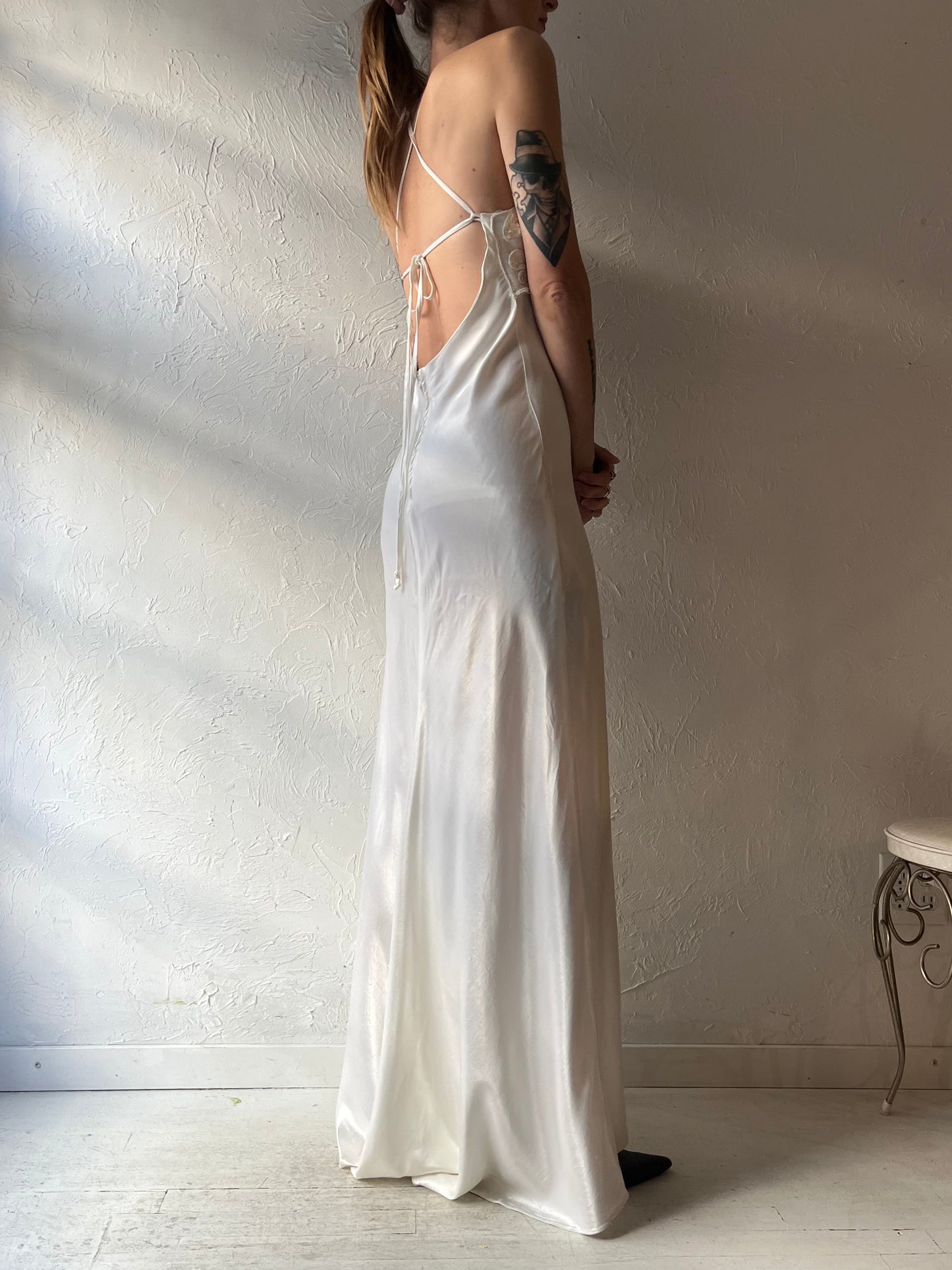 90s 'Zum Zum' Formal White Maxi Dress / Small / Medium