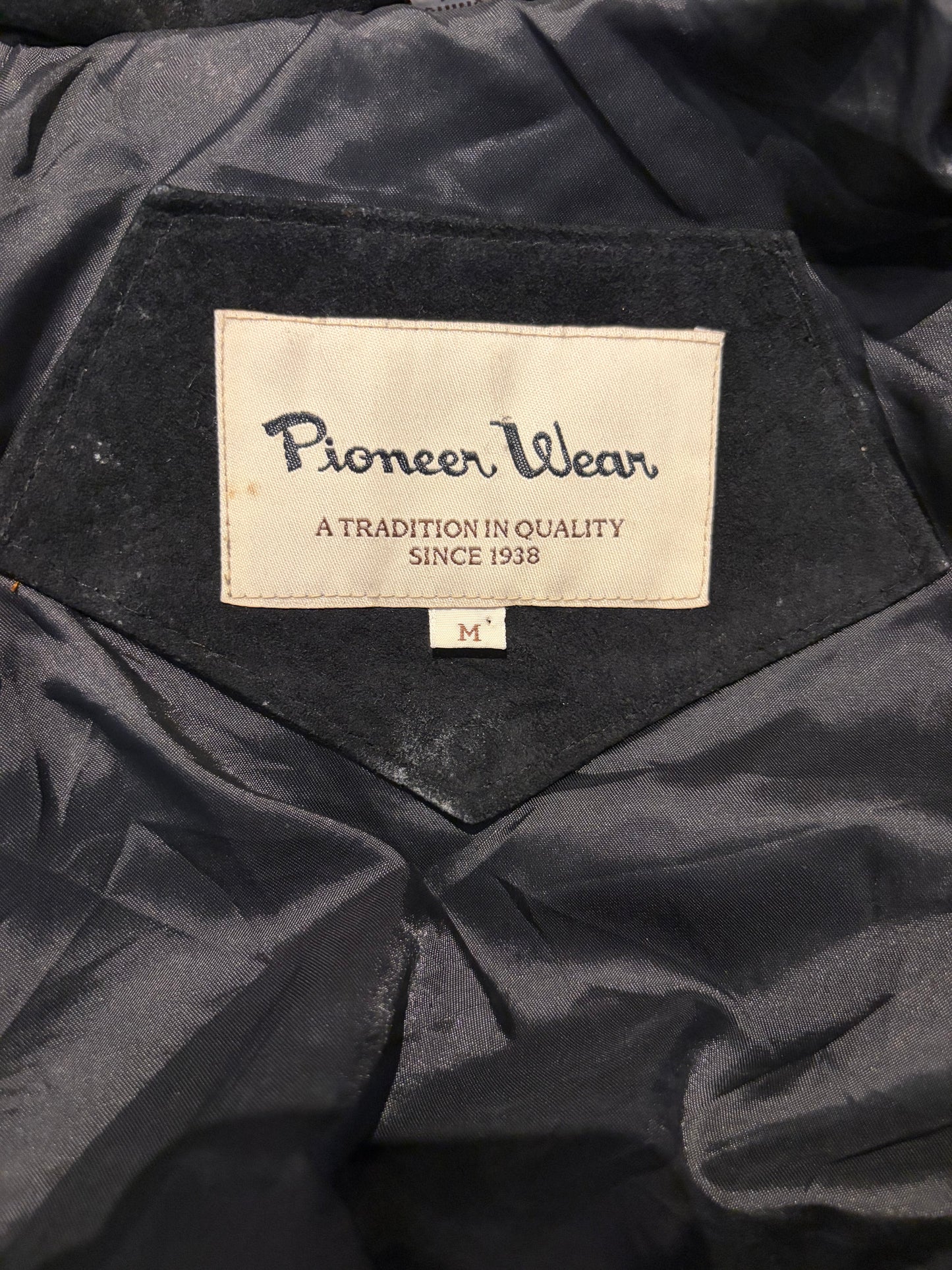 90s 'Pioneer Wear' Black Suede Leather Fringe Jacket / Medium