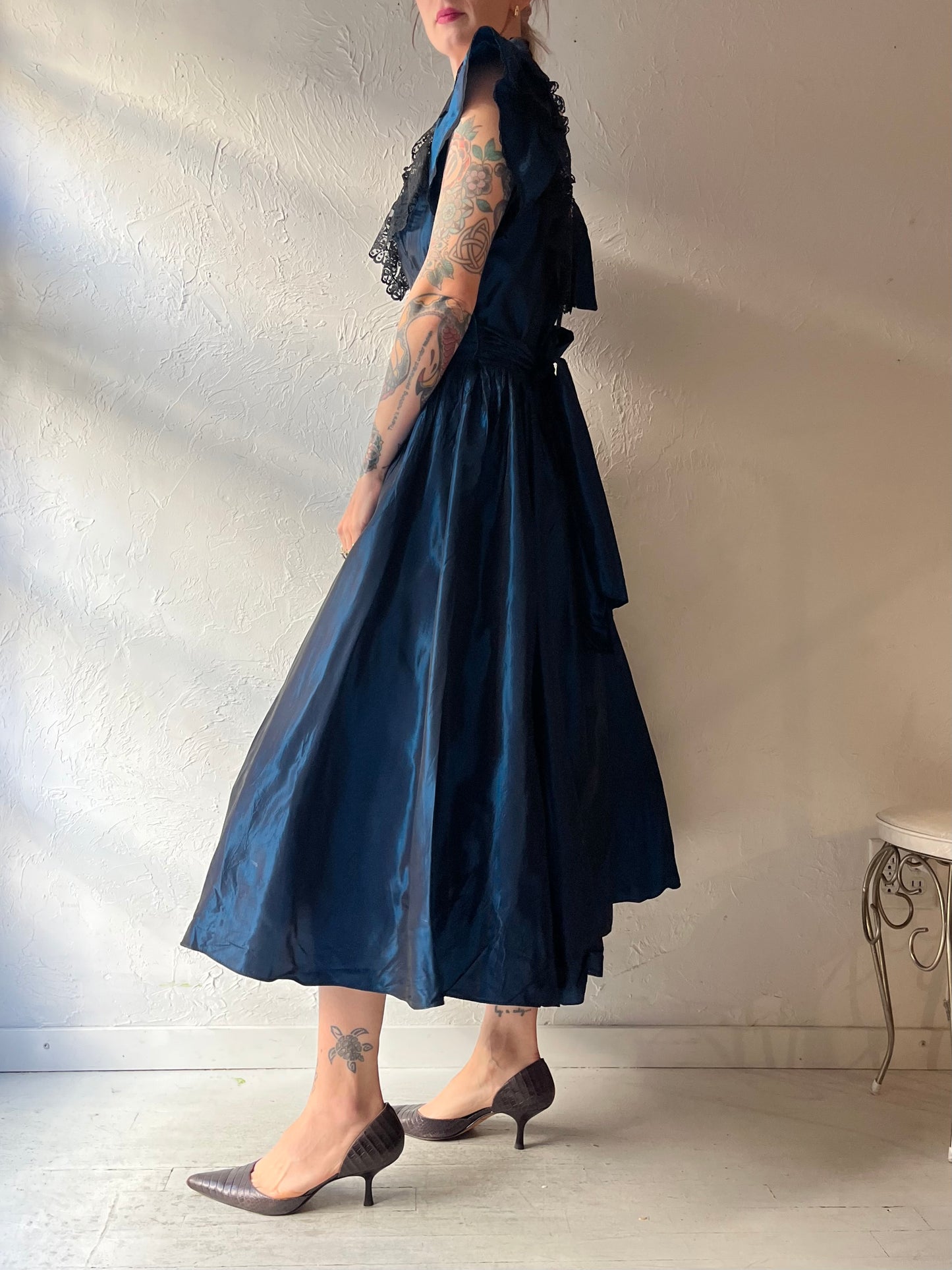 80s 'Gunne Sax' Midnight Blue Formal Midi Dress / Medium