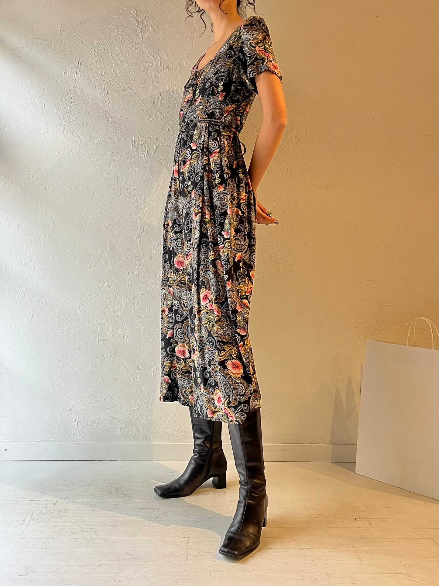 Vintage Handmade Black Paisley Floral Jumpsuit / Small