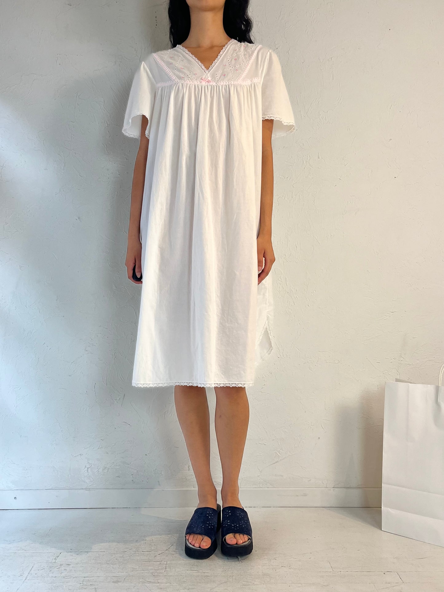Y2k 'Velrose' White Cotton Night Dress / XL