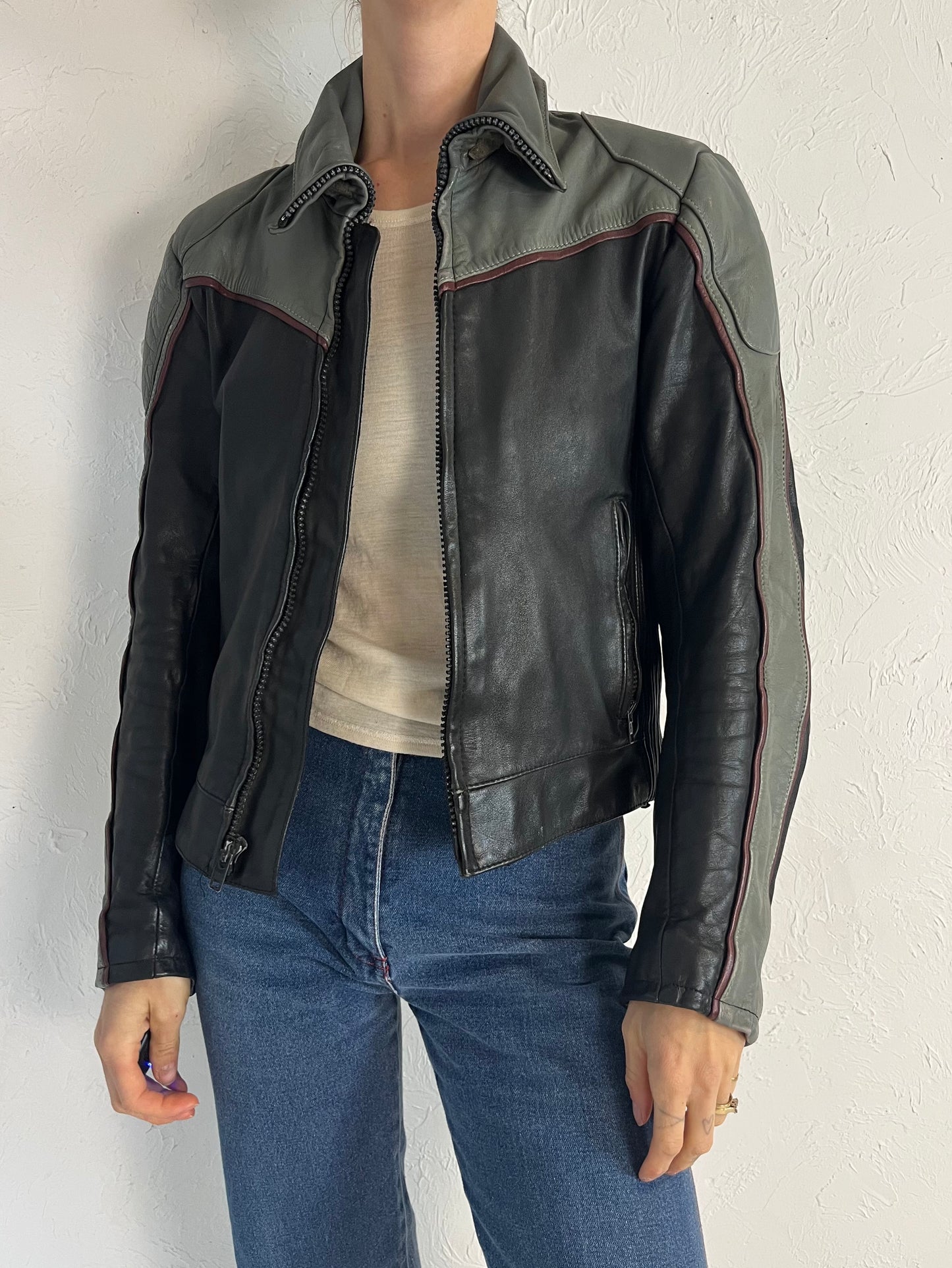 90s 'Tour Lion' Heavy Duty Leather Jacket / Medium