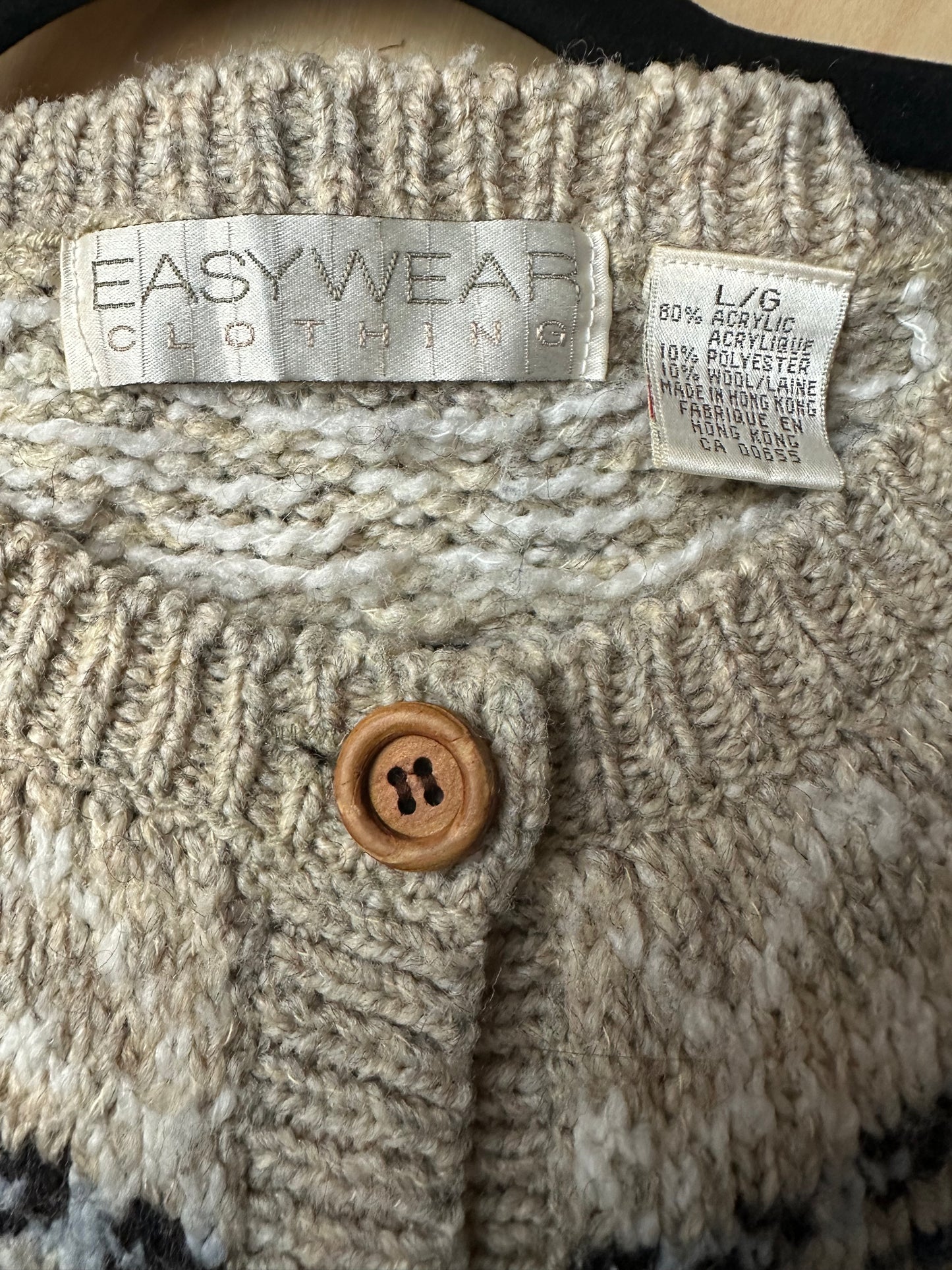 90s 'Easywear' Nordic-Style Knit Cardigan / Large