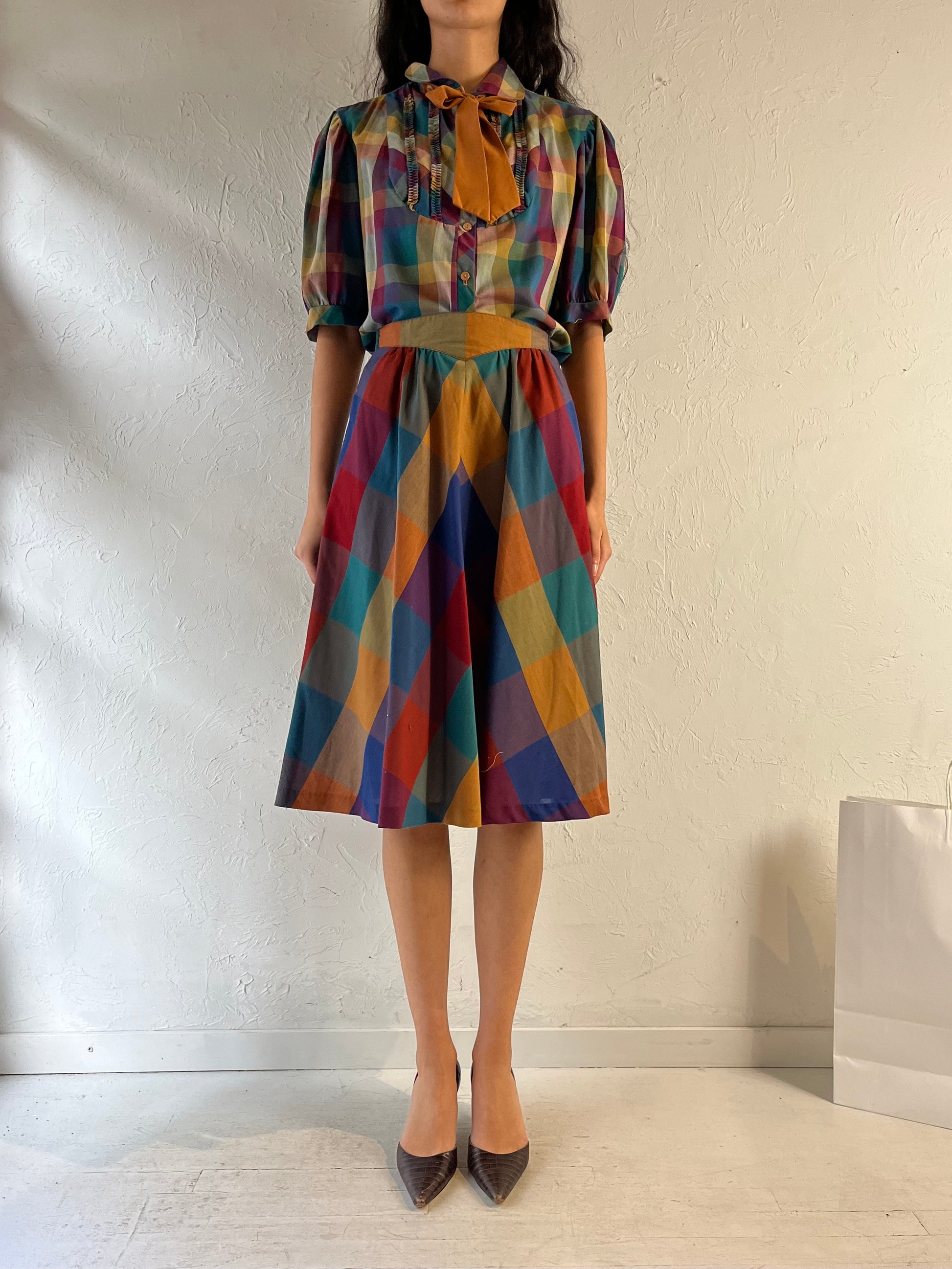 70s 'Koret' Plaid Two Piece Matching Set / Union Made / Medium