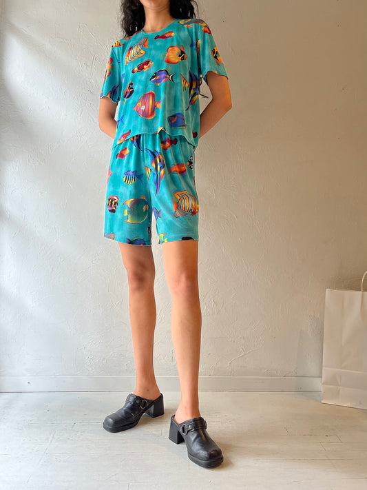 90s Fish Print Short and Top Set / Medium