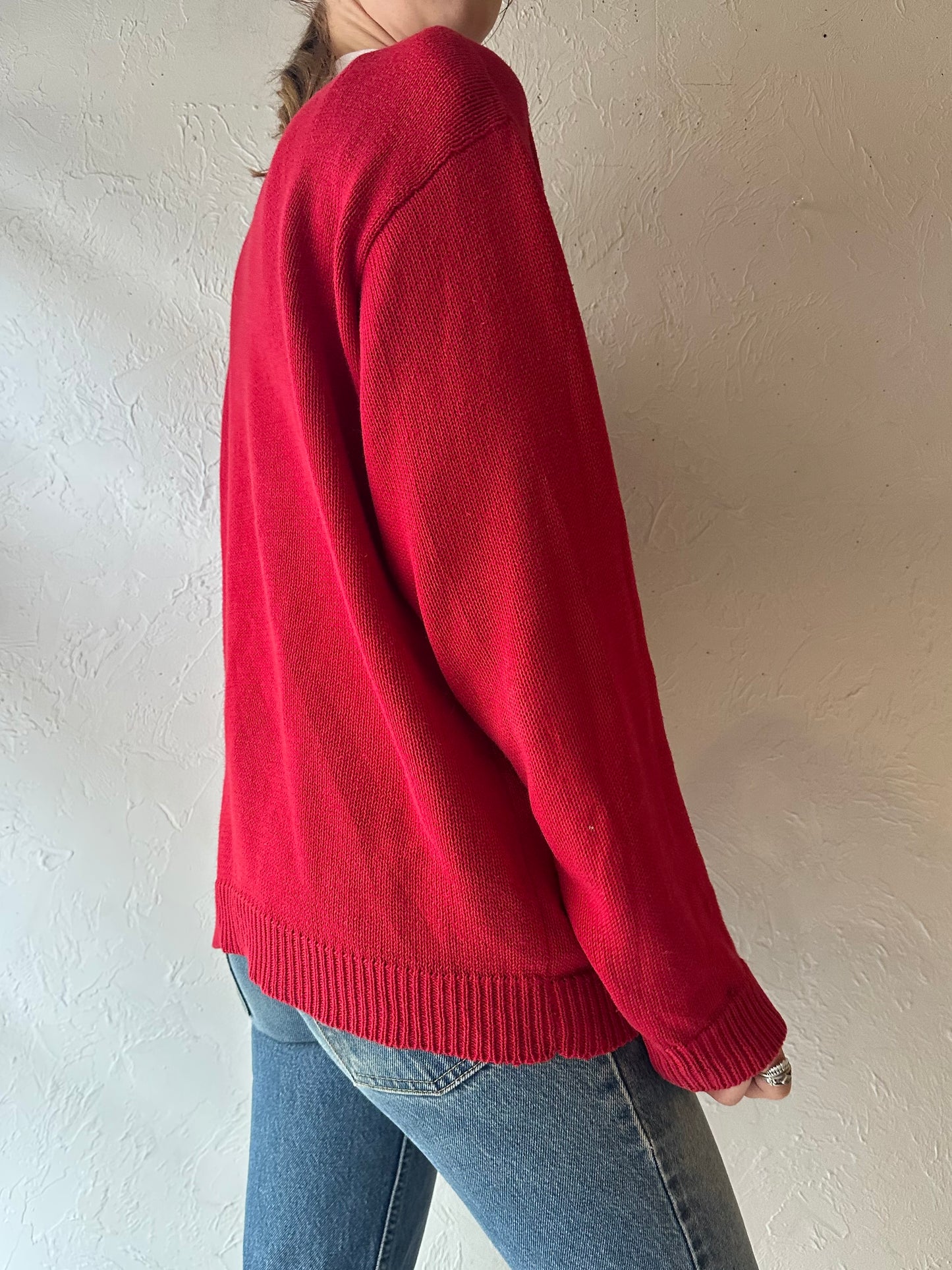 90s 'Susan Bristol' Red Teddy Bear Knit Sweater / Medium
