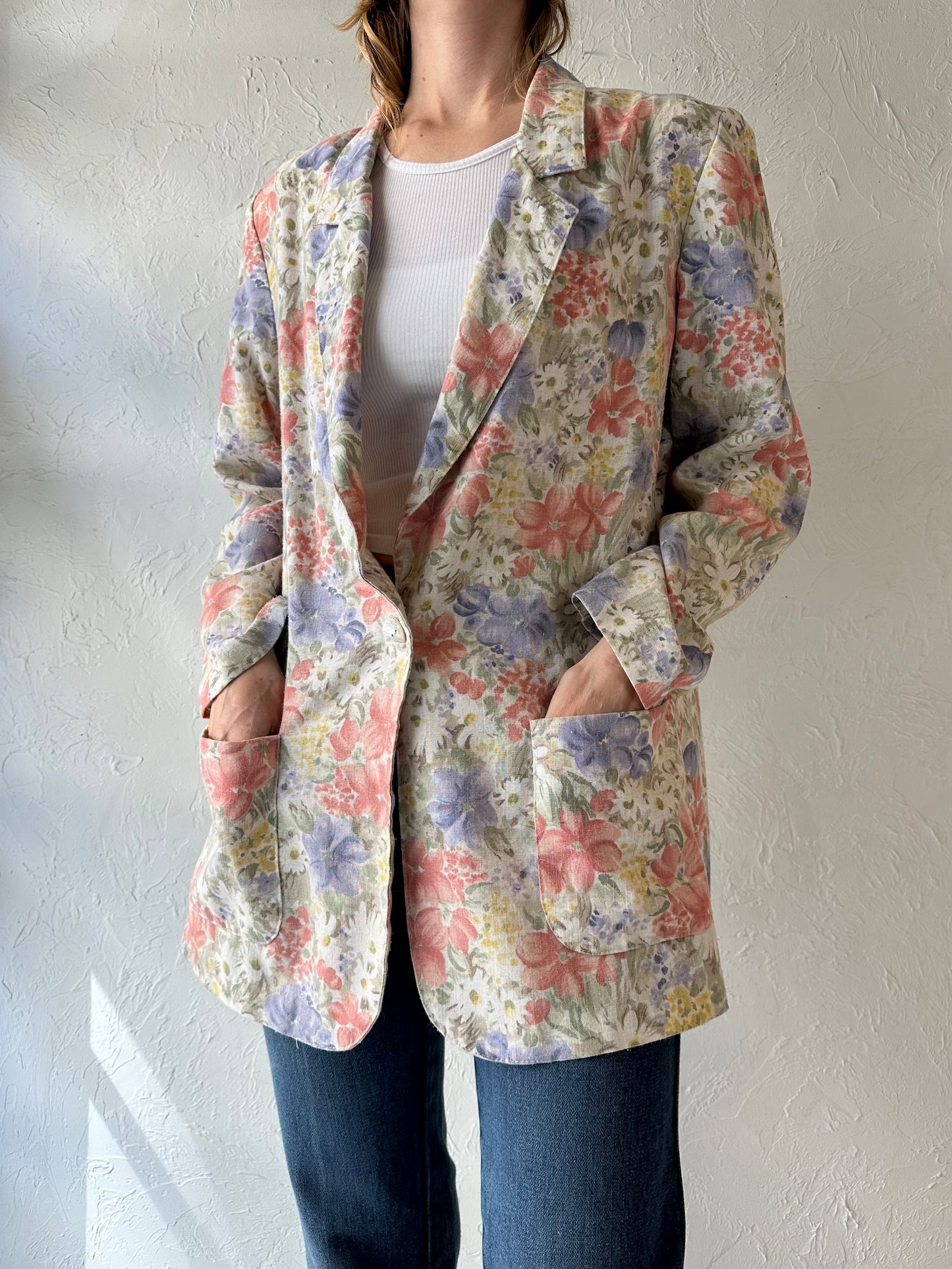 90s 'Carin Stevens' Floral Blazer Jacket / Medium