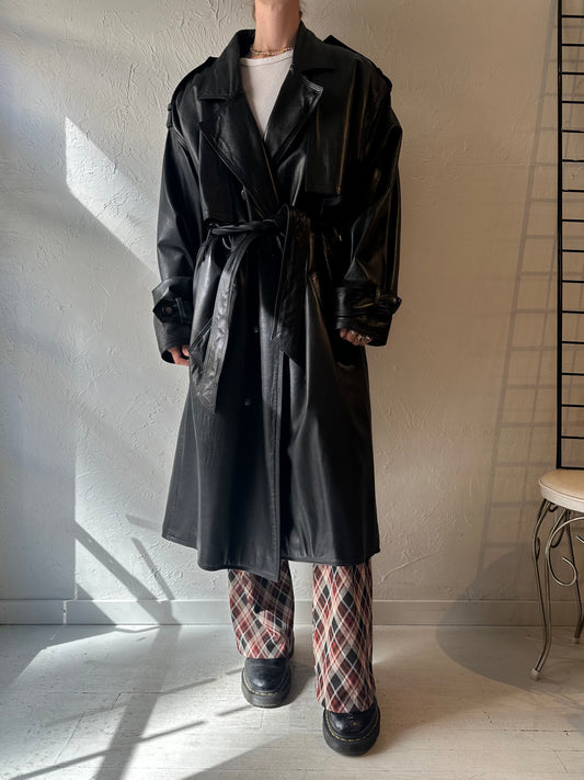 90s 'Nancy Lord' Black Leather Trench Coat / Large