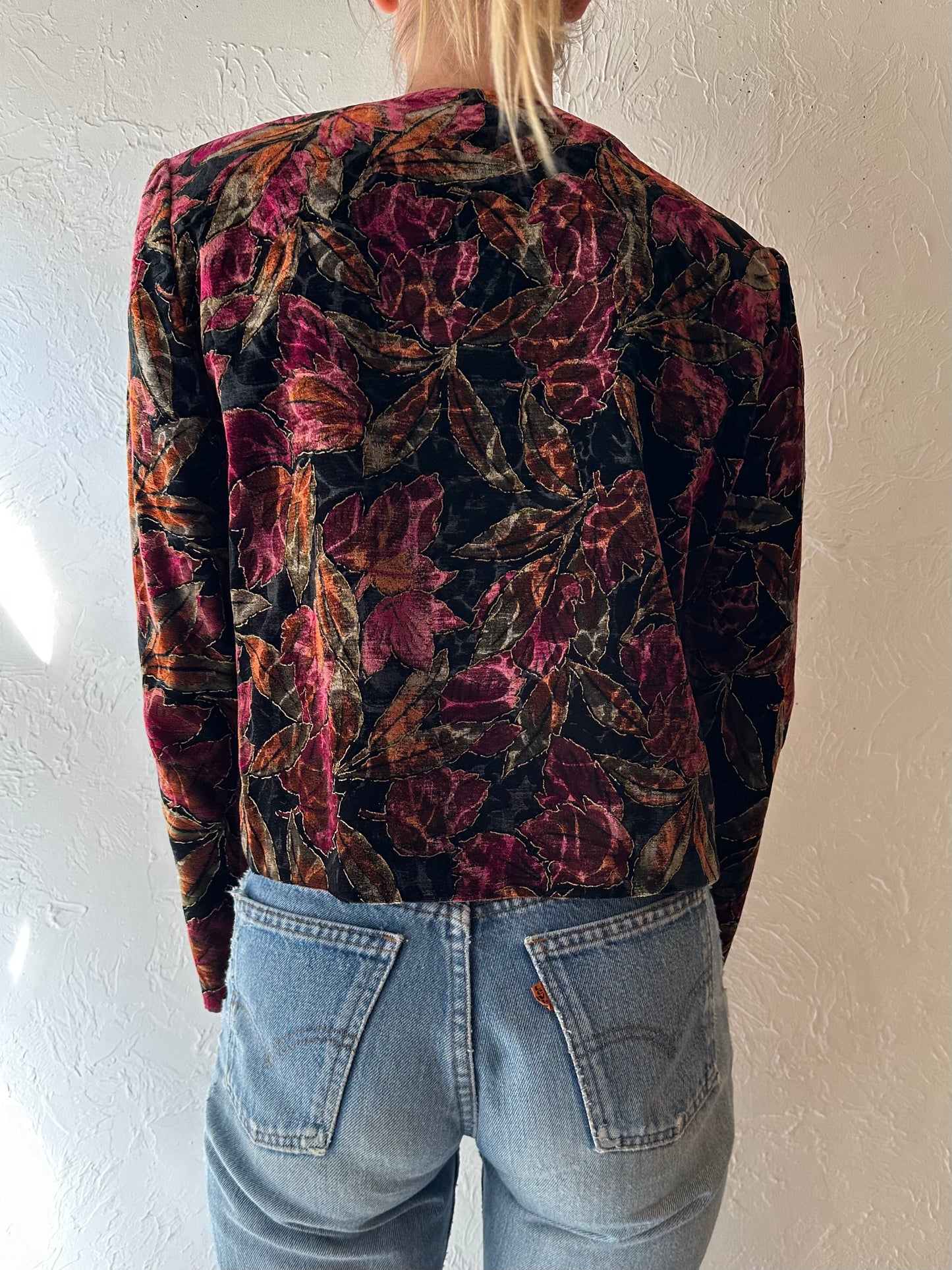 90s 'Norton McNaughton' Velvet Floral Jacket / Medium