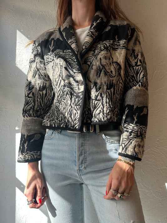 90s 'New Identity' Cropped Horse Tapestry Jacket / Medium