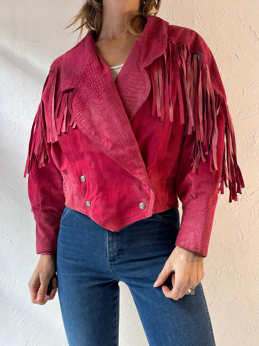 80s 'G 3' Pink Suede Leather Fringe Jacket / XS