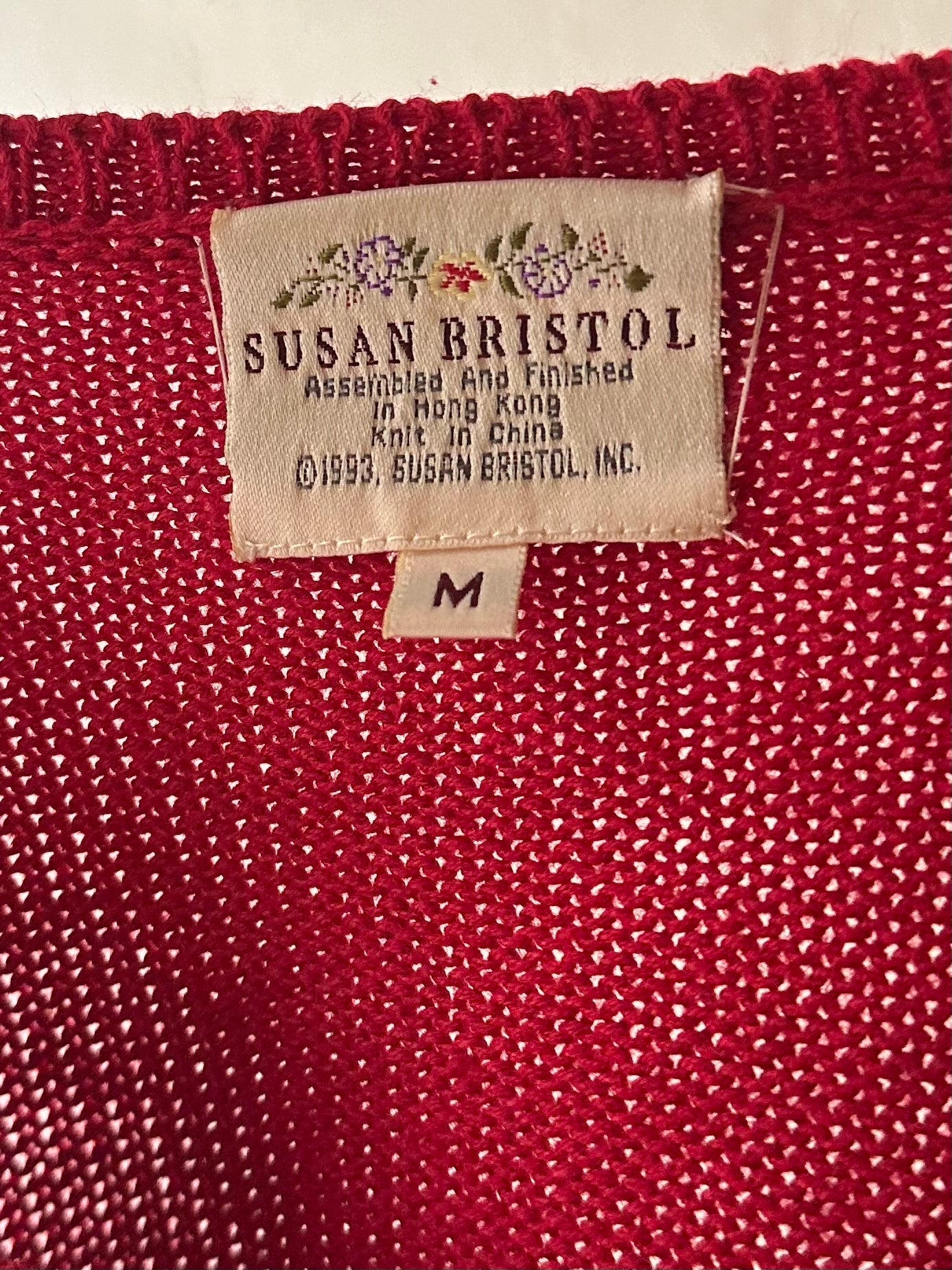 90s 'Susan Bristol' Red Teddy Bear Knit Sweater / Medium