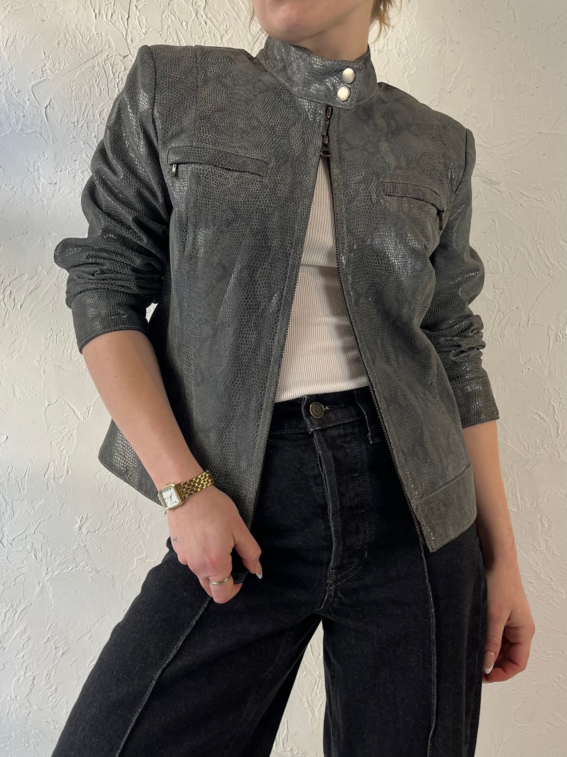Y2K ‘Alfani’ Gray Leather Jacket / Small