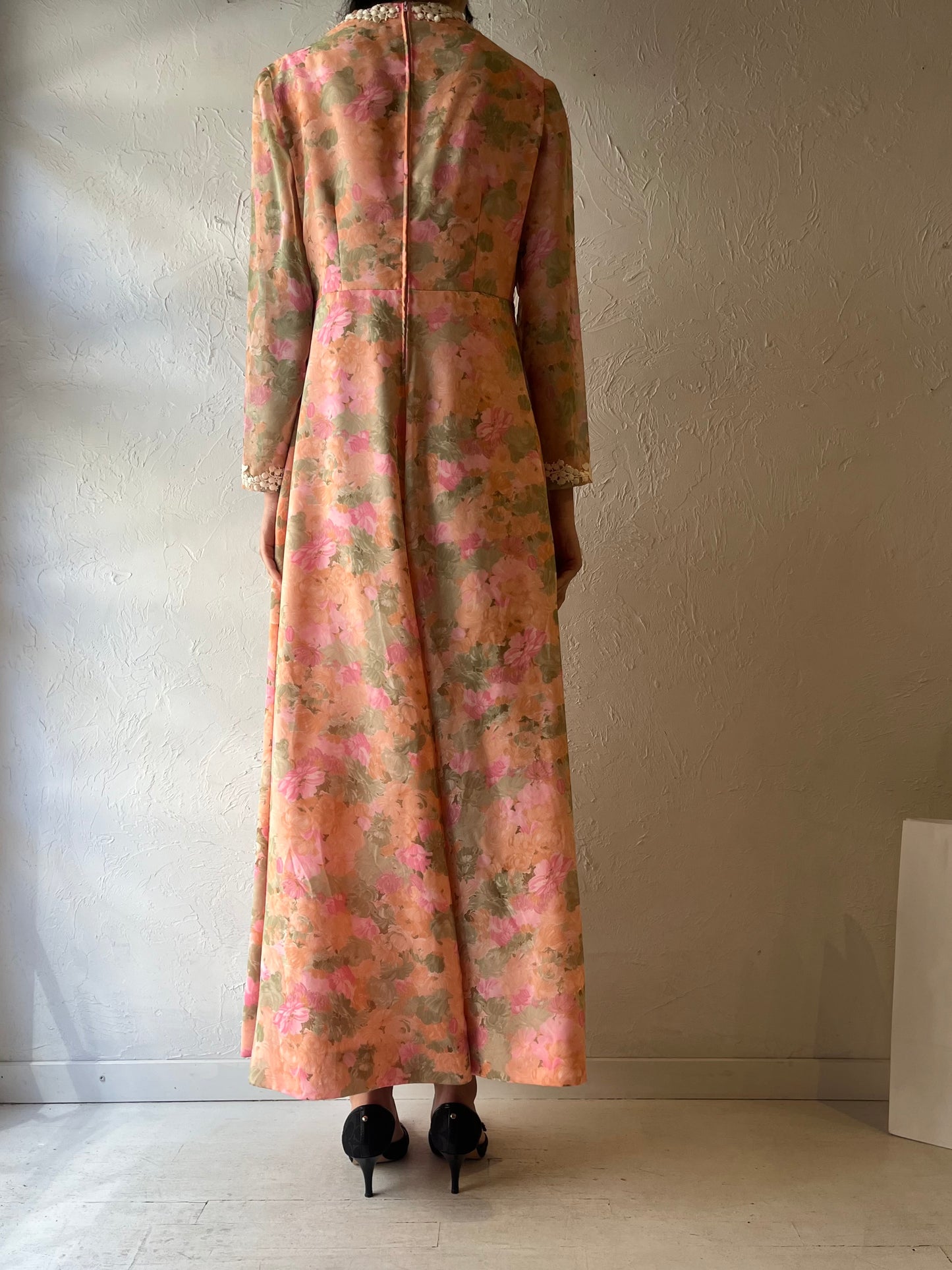 Vintage Handmade Floral Print Long Maxi Dress / Small
