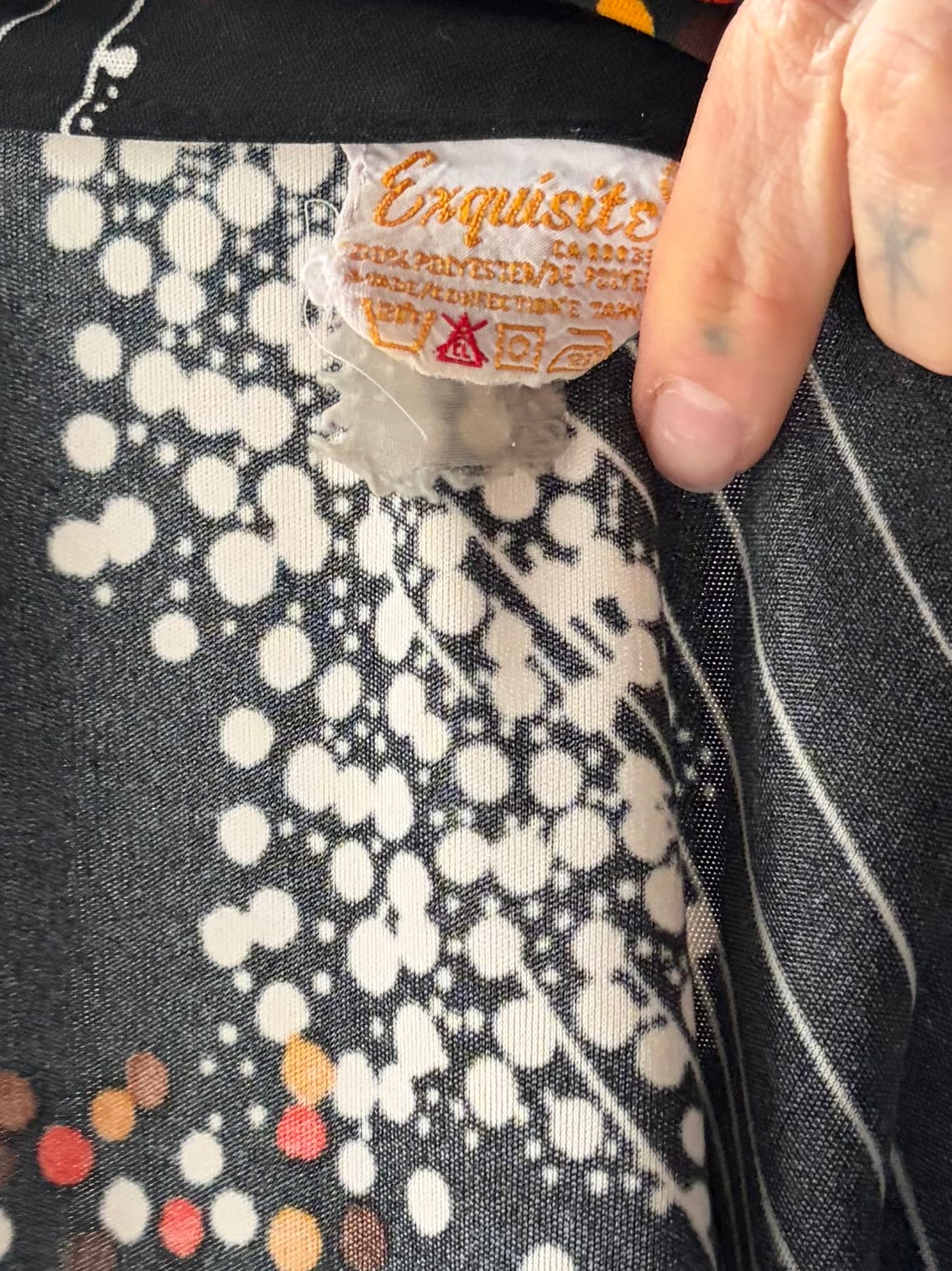 70s 'Exquisite' Black Patterned Retro Button Up Dress Shirt / Medium