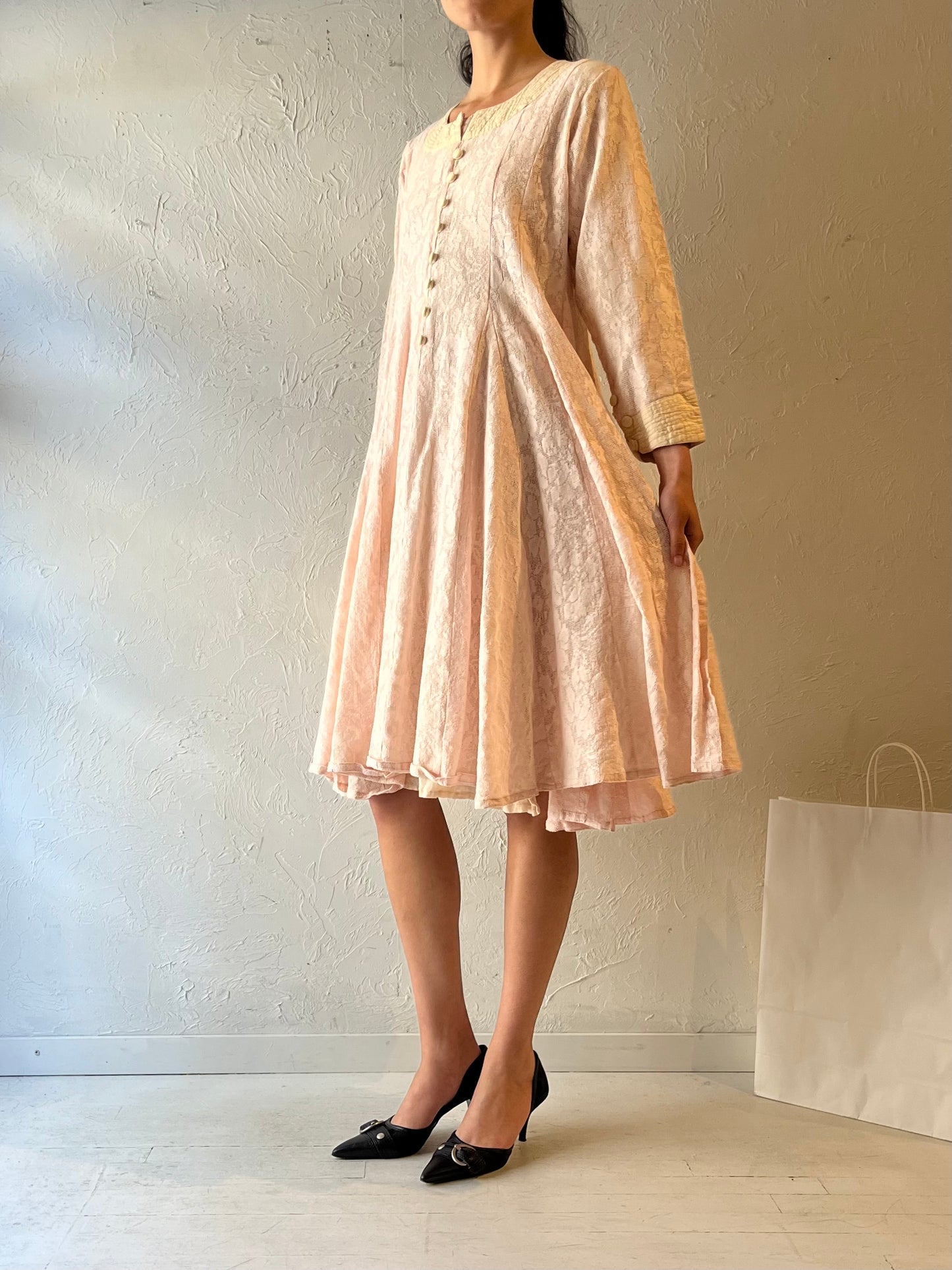 Vintage Pale Pink Midi Dress / Large