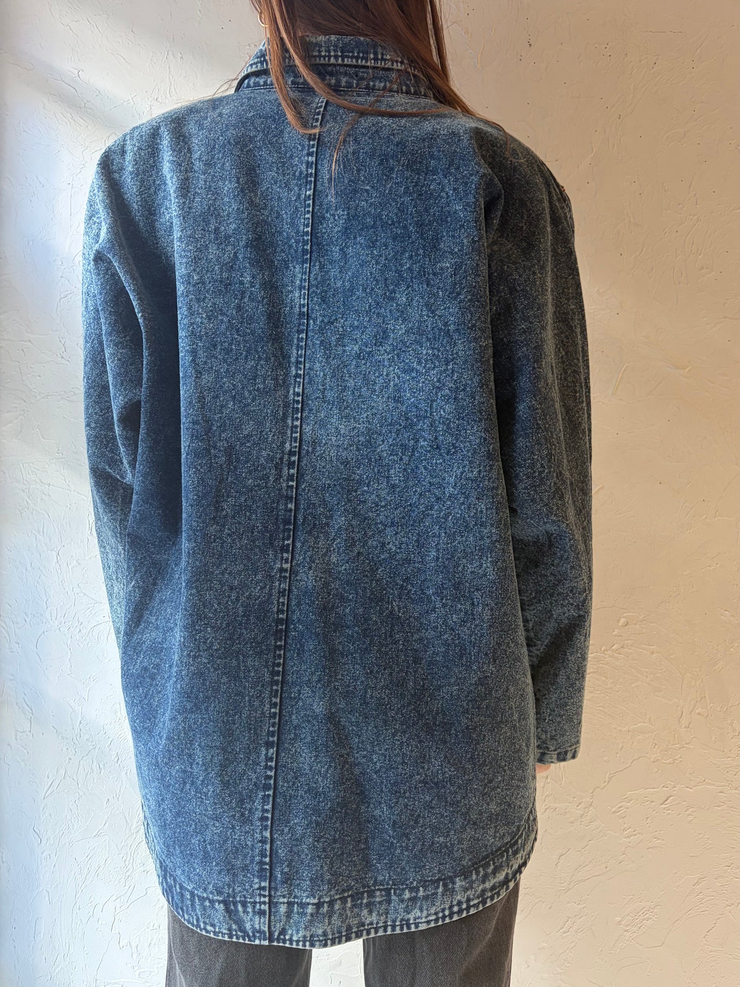 80s Vintage Retro Acid Wash Denim Jacket / 1980s Jean Blazer Style Jacket / Medium