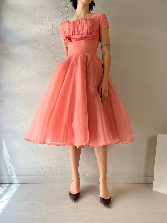 40s 50s Handmade Peach Pink Midi Dress / XS