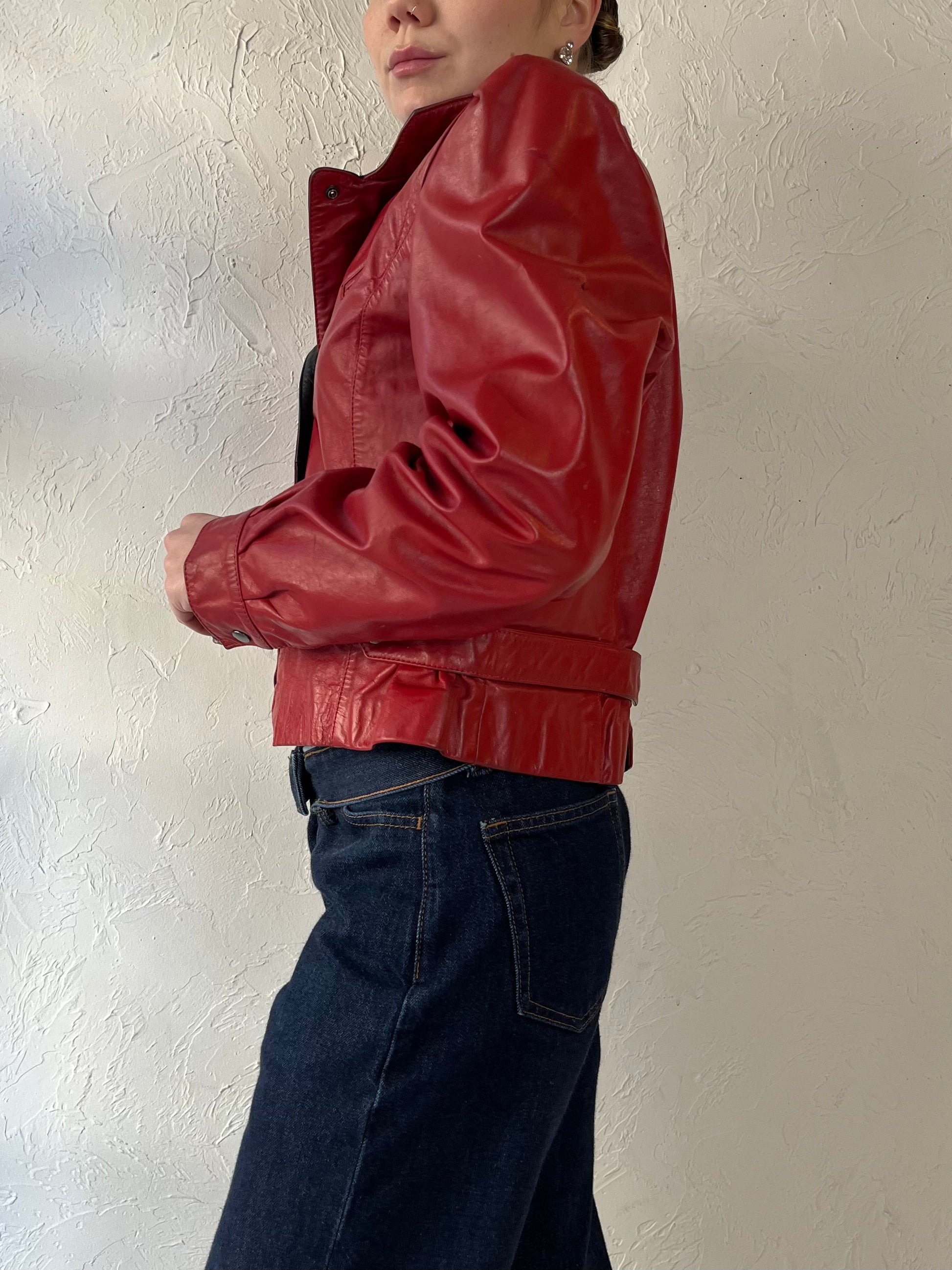 80s ‘Ada’ Cropped Red Leather Jacket / Small