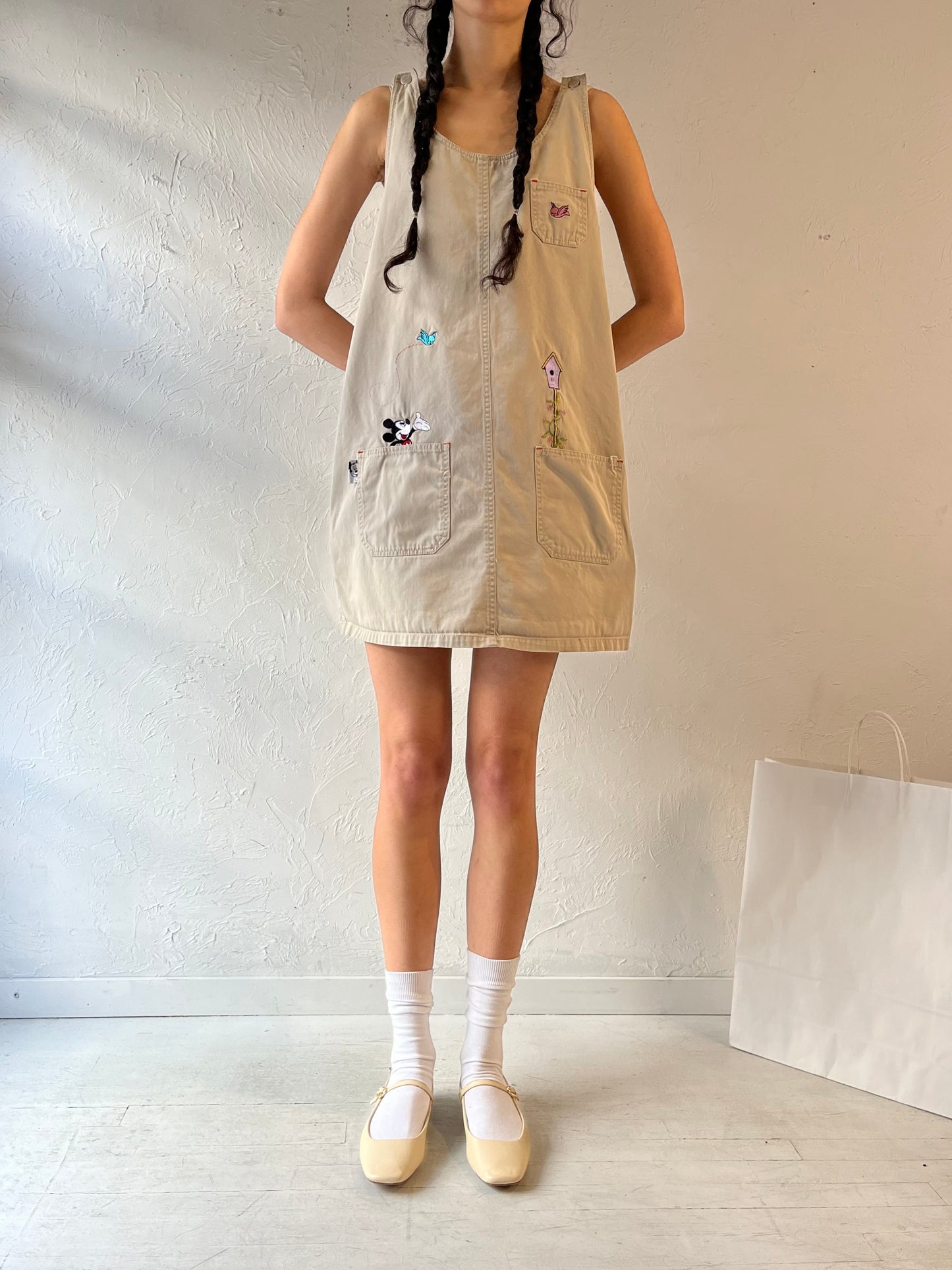 Y2K ‘Disney’ Beige Embroidered Denim Dress / Large