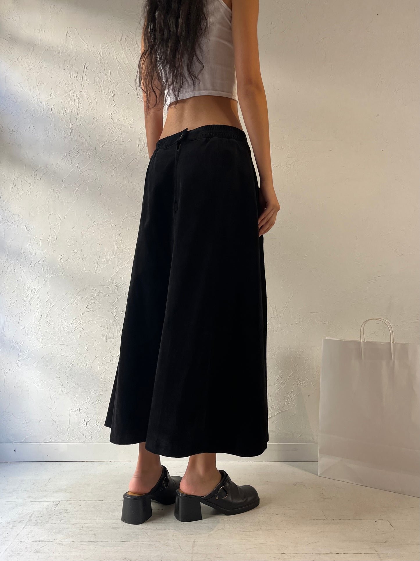 90s 'Choses' Black Suede Leather Maxi Skirt / Small - Medium
