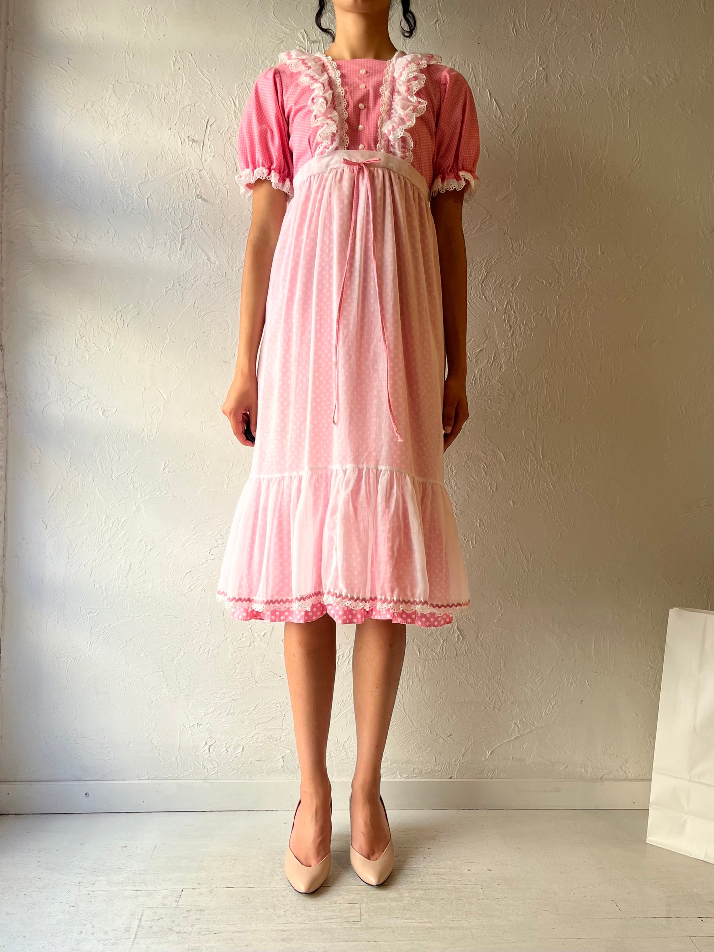 70s ‘Genway’ Pink Puff Sleeve Dress / Small