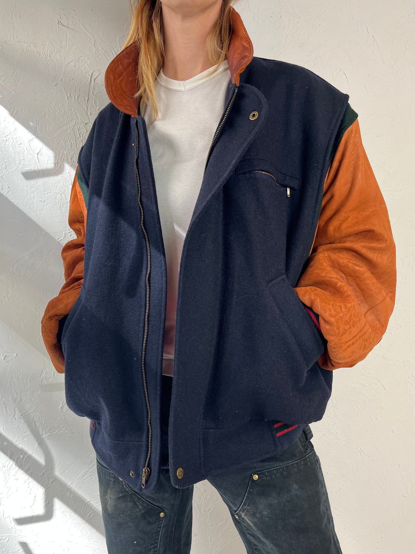 90s Wool Nylon Suede Bomber Jacket / Medium
