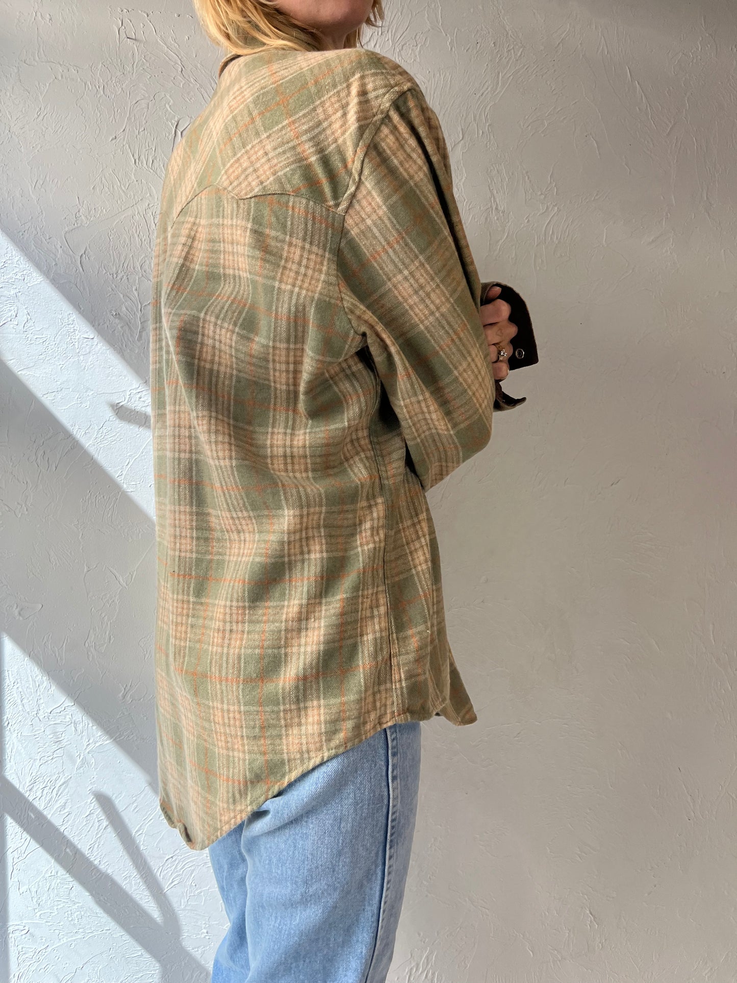 90s 'Kmart' Green Plaid Snap Up Shirt / Large