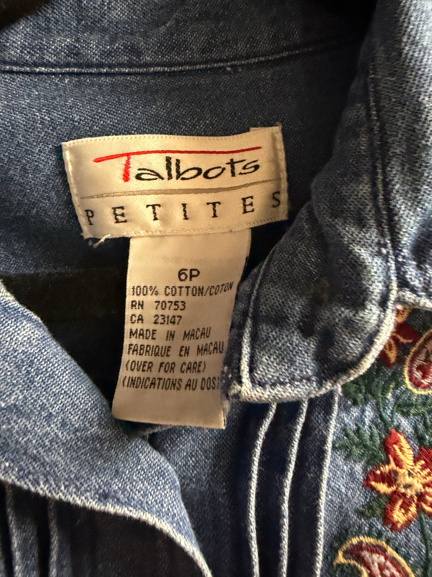 90s 'Talbots' Collared Denim Midi Dress / Small