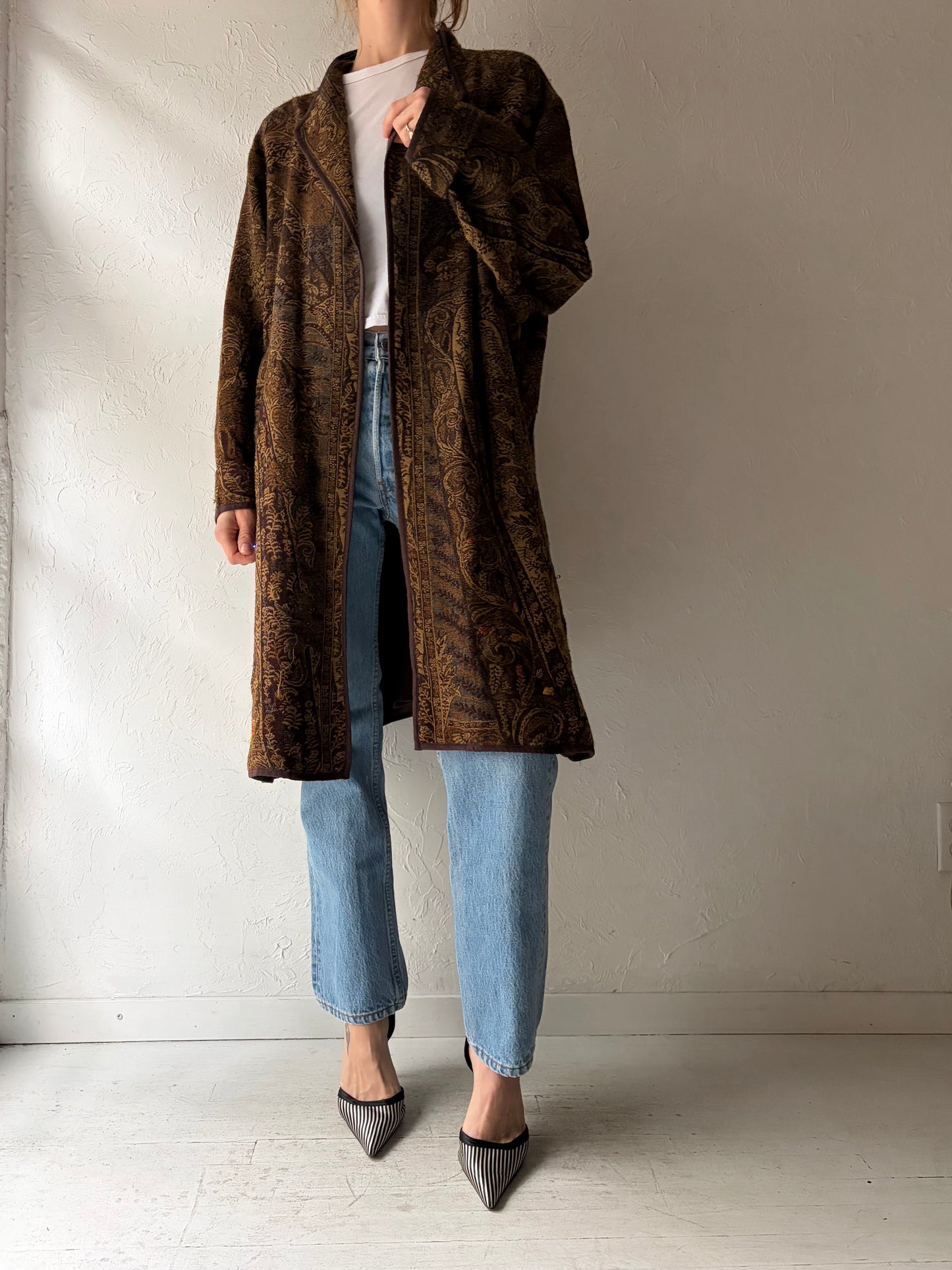 90s Lightweight Brown Tapestry Jacket / Medium