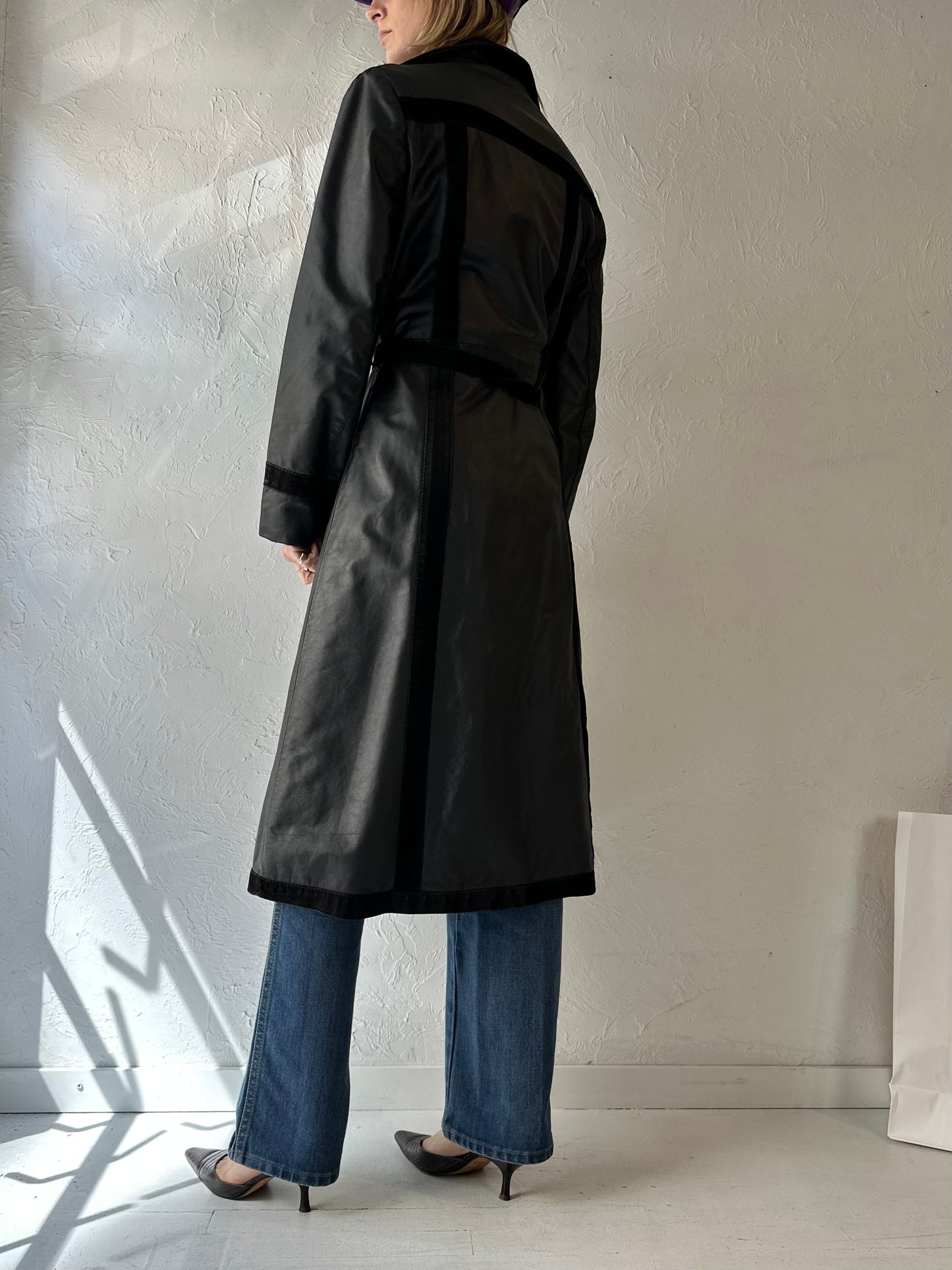 Vintage 'Sears' Black Leather Trench Coat / Small