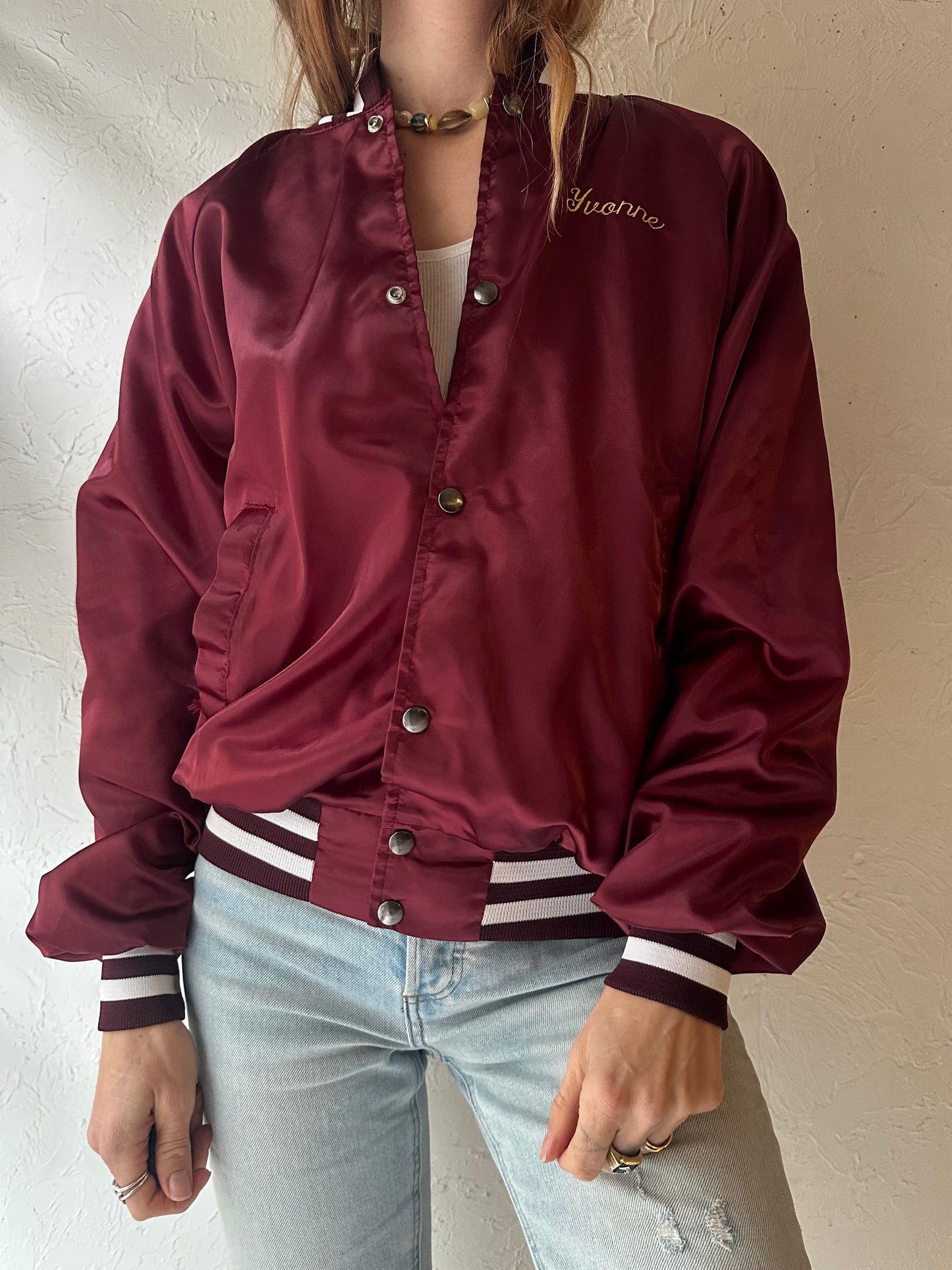 80s 'Trophy' Burgundy Nylon Bomber / Small