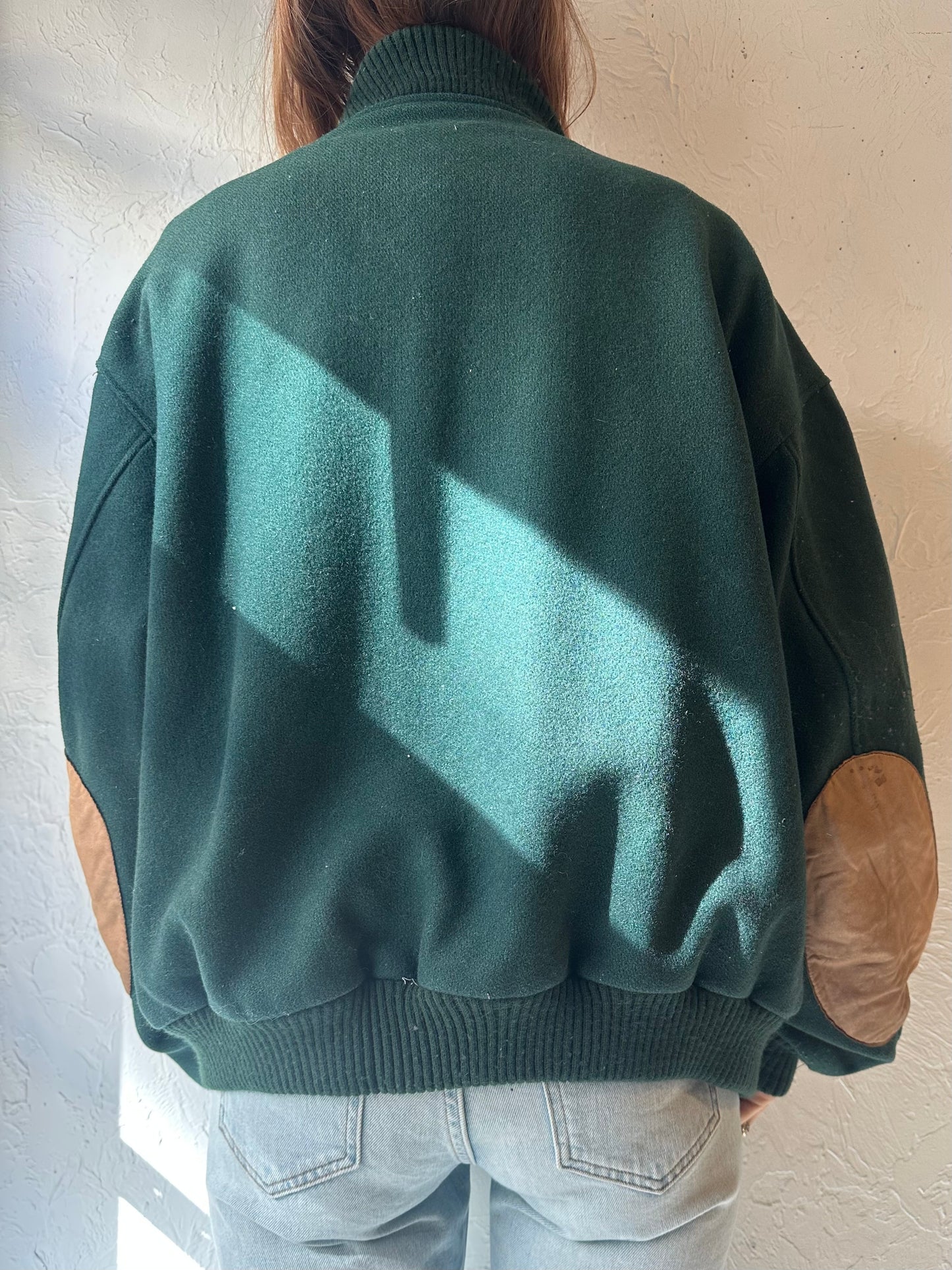 80s 'Eddie Bauer' Green Wool Bomber Jacket / Large