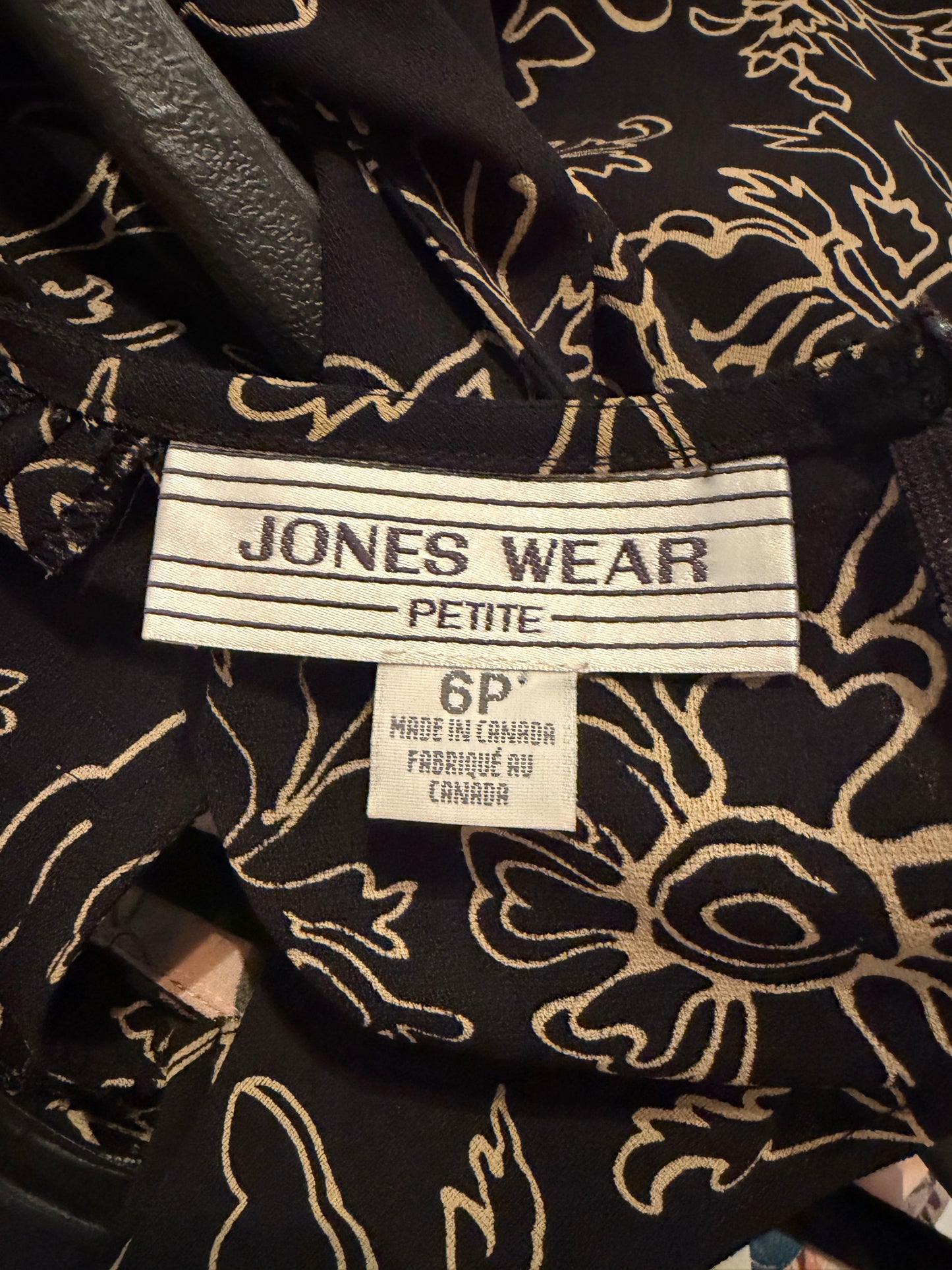 90s 'Jones Wear' Black Floral Print Midi Dress / Small