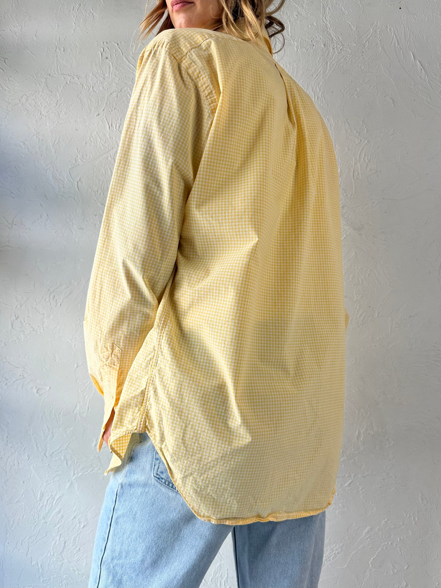 Y2k 'Ralph Lauren' Yellow Gingham Button Up Cotton Shirt / Small