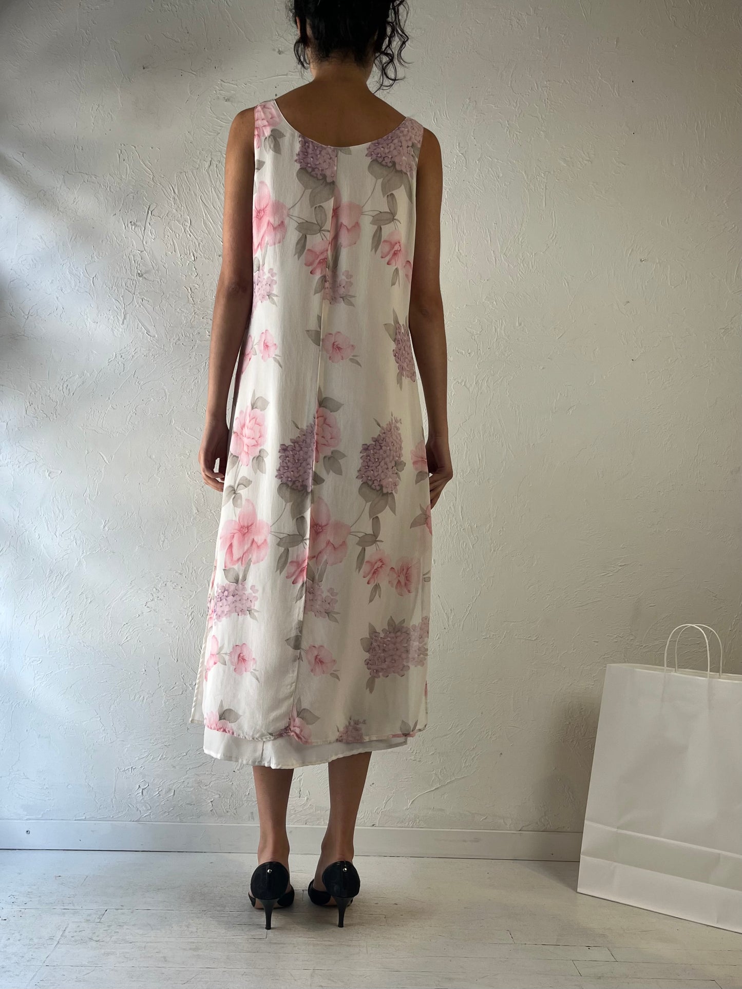 90s ‘Midnight Velvet’ White Floral Maxi Dress / Large