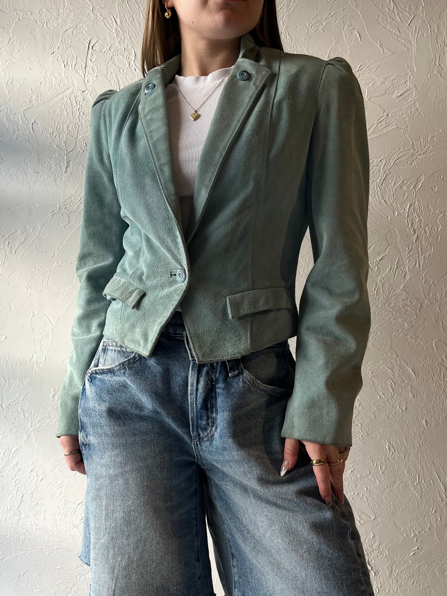 80s 'Wilsons Leather' Blue Suede Jacket / Small