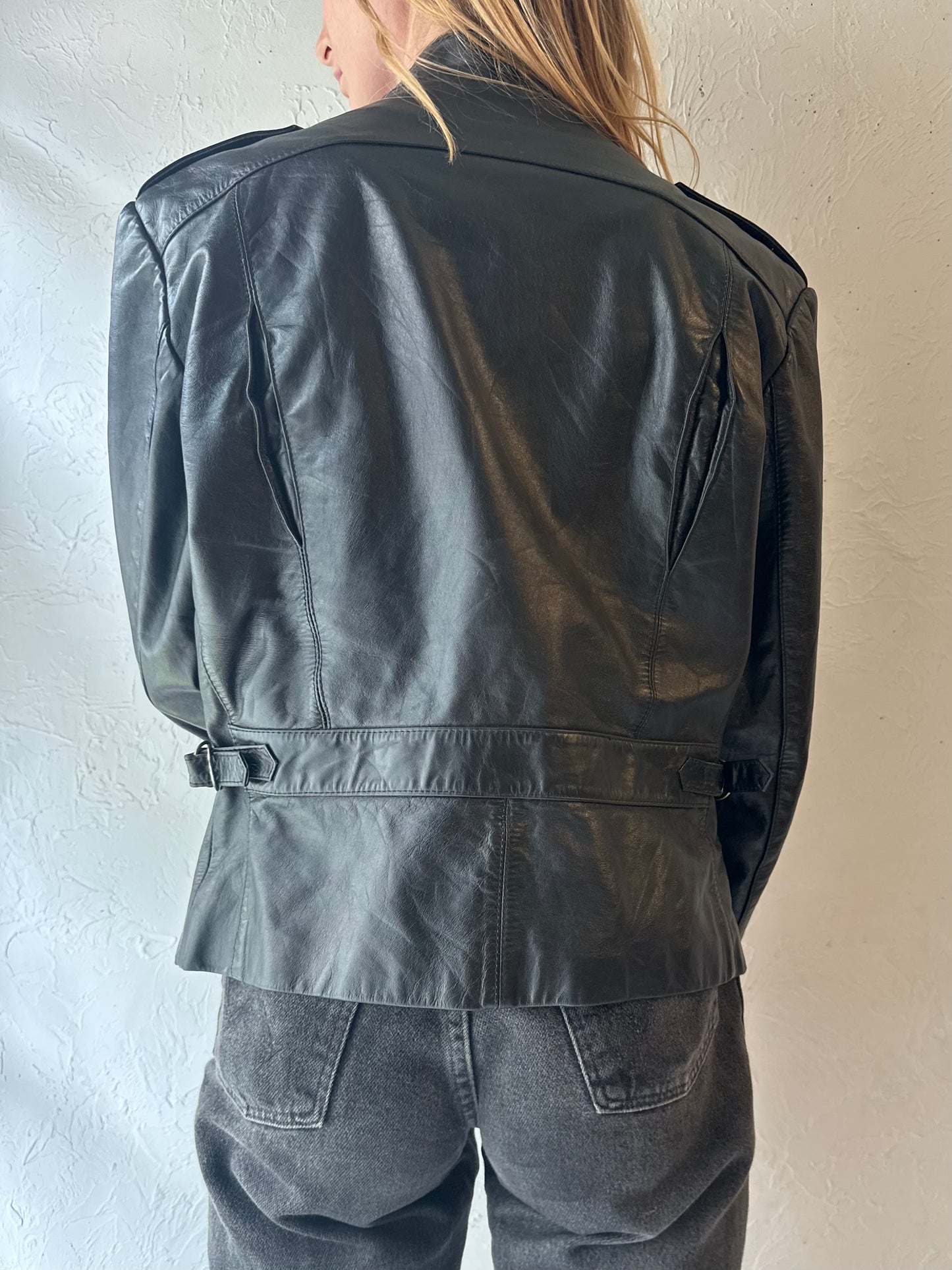90s ‘Wilsons’ Black Leather Moto Jacket / Medium