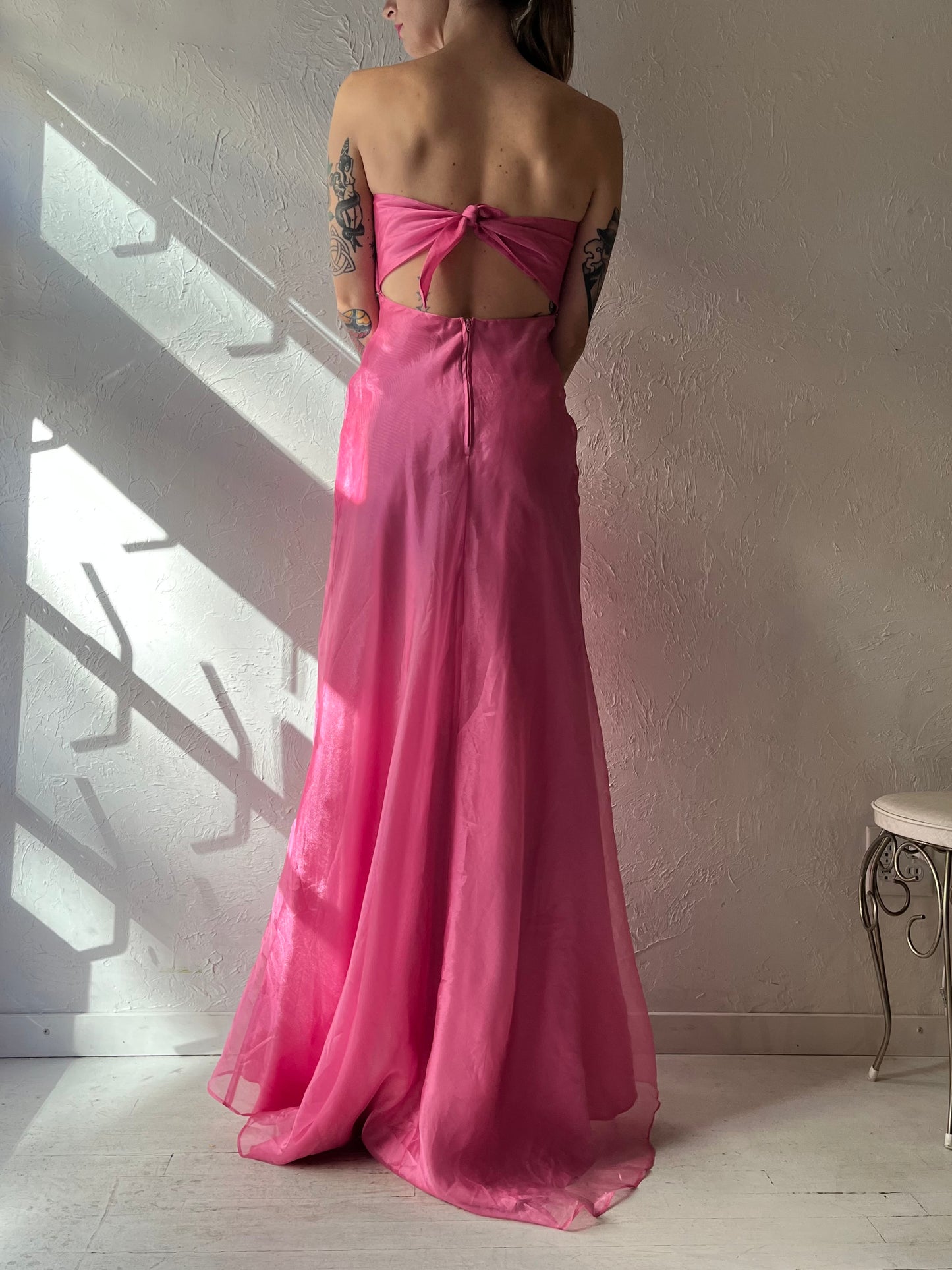 90s 'Venessa Stevens' Formal Pink Strapless Maxi Dress / Small
