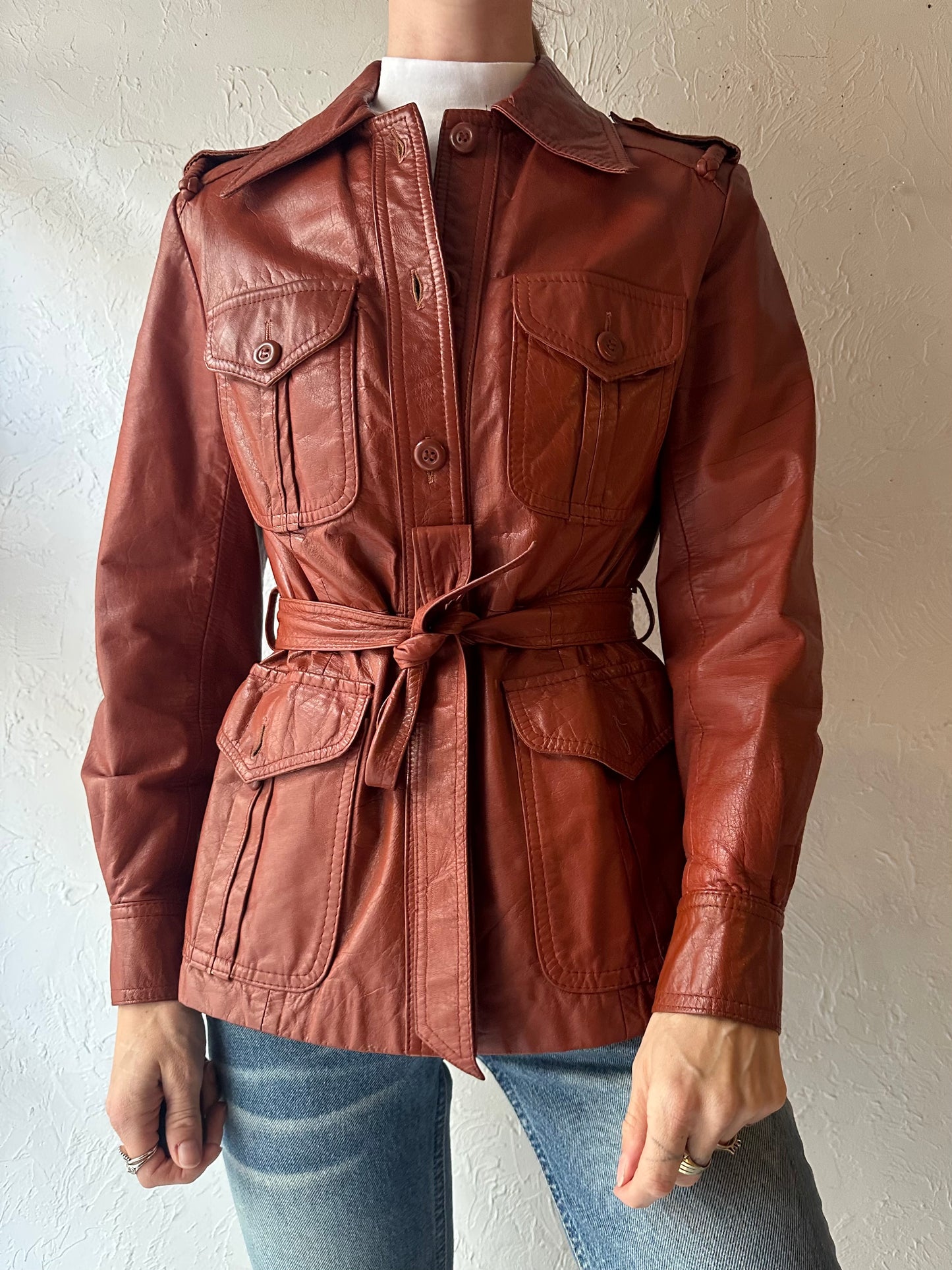 70s 'Voyageur' Burgundy Leather Jacket / Small